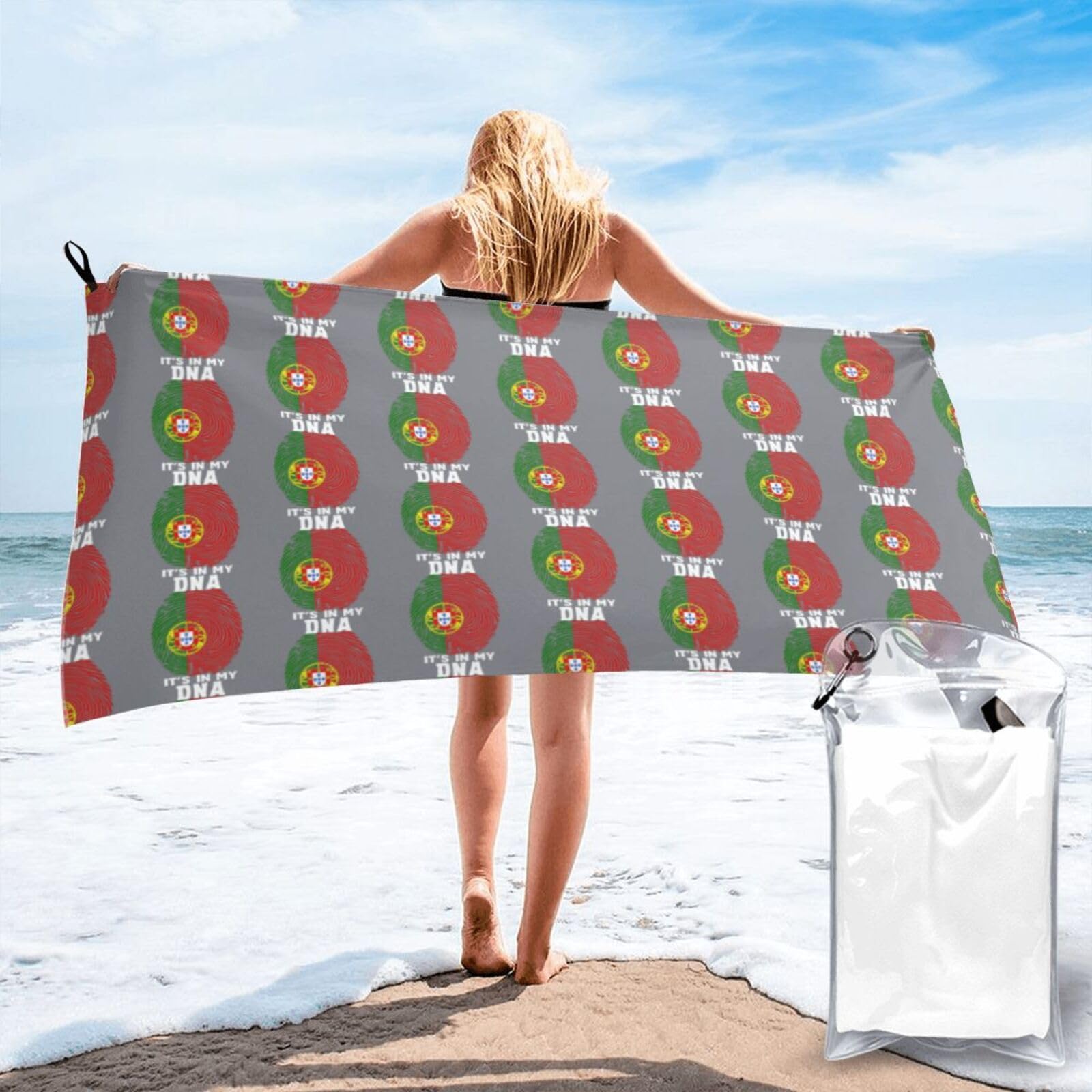 FHIZOAL Portugal Flag Quick Dry Towel Microfibre Towel Super Absorbent Ultra Compact Gym Sports Beach Camping Travel