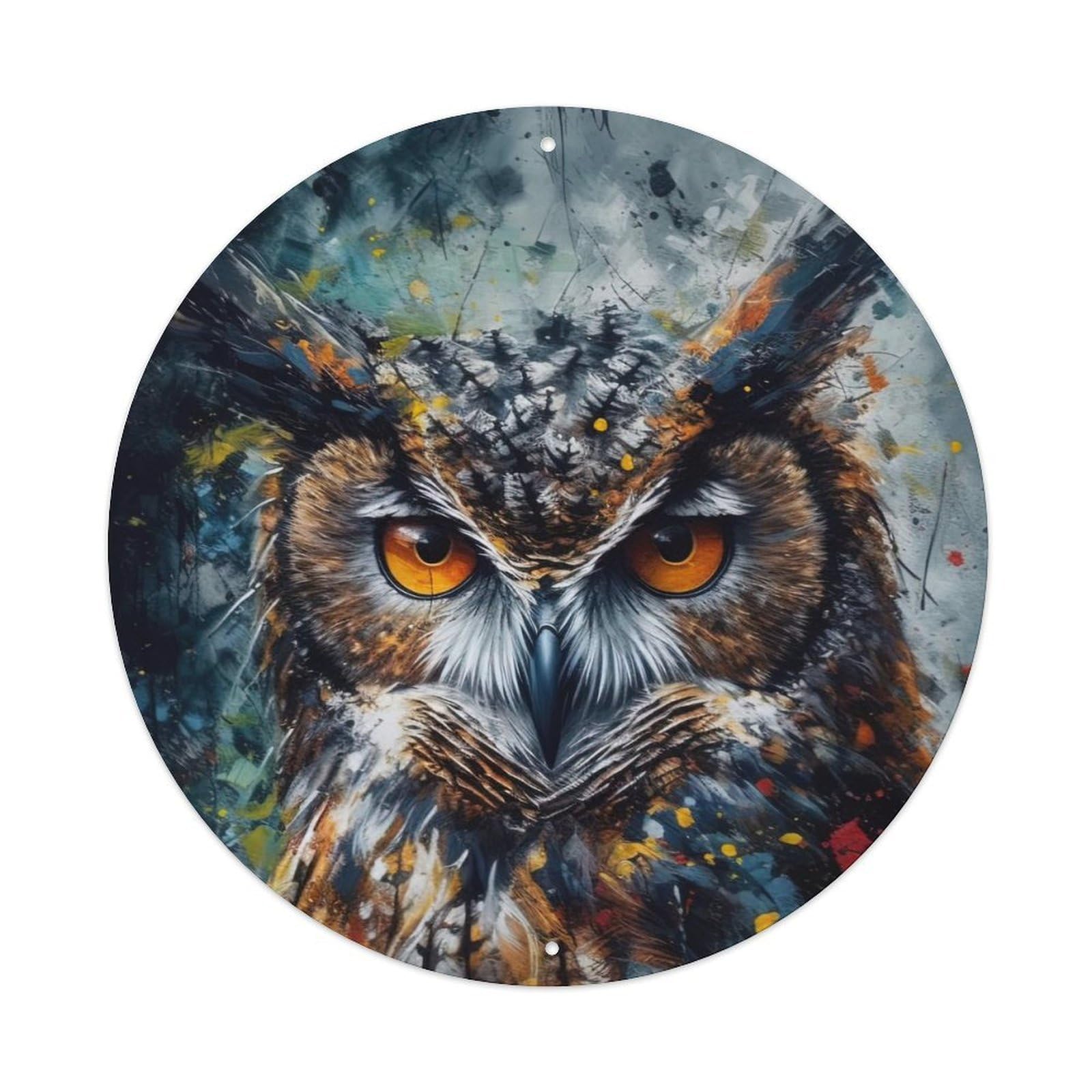Cwbufd Vintage Style Abstract Animal Of Majestic Owl In Splatter Art Style Vintage Metal Tin Sign Plaque Wall Decor For Cafe, Club Bar, Office, Garden Metal Poster 8X8inch