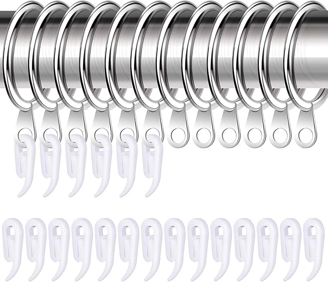 Ruisita 24 Set Metal Curtain Rings Drapery Curtain Hanging Rings with Plastic Curtain Hooks for Curtains and Rods, 30 mm Internal Diameter