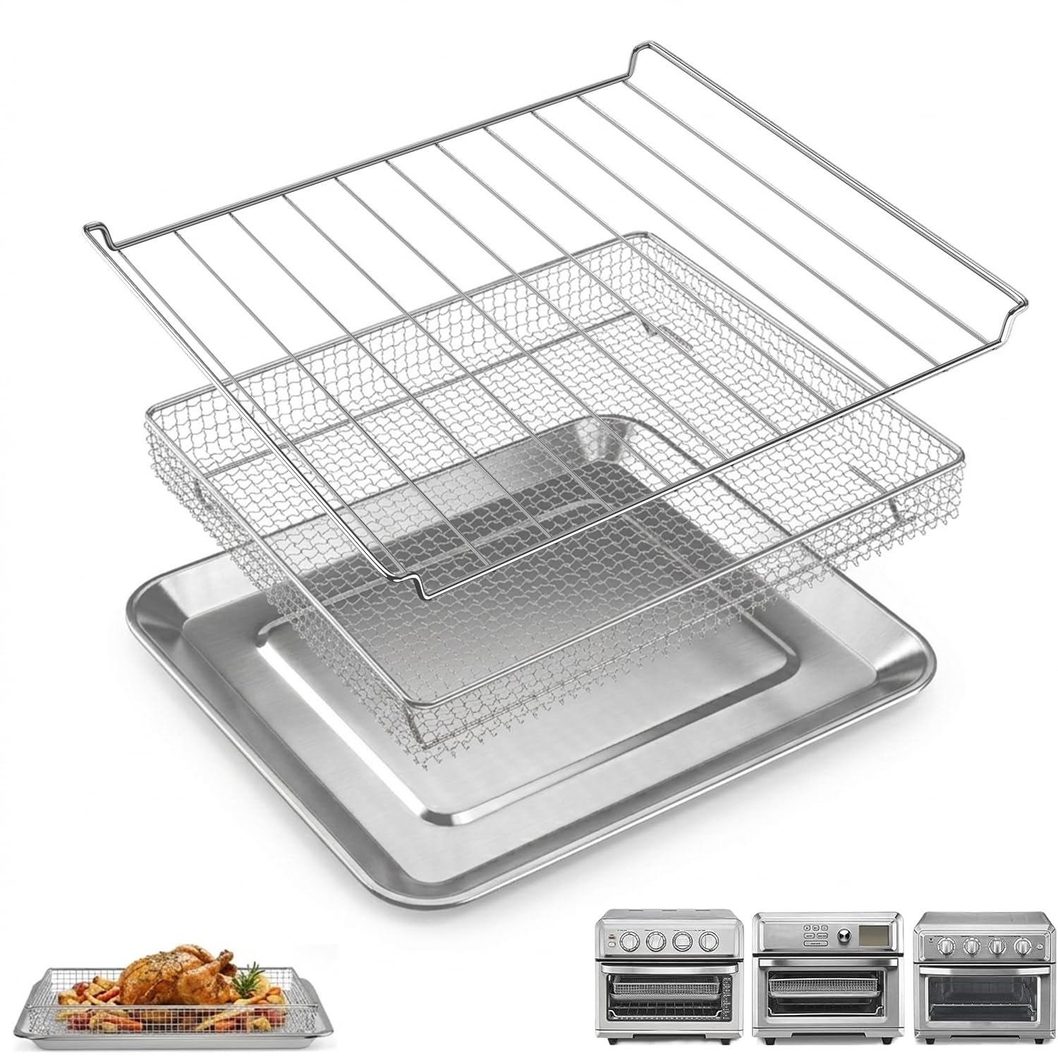 3PCS Baking Set for Cuisinart TOA-60/65/70 Air Fryer Oven, Basket Pan