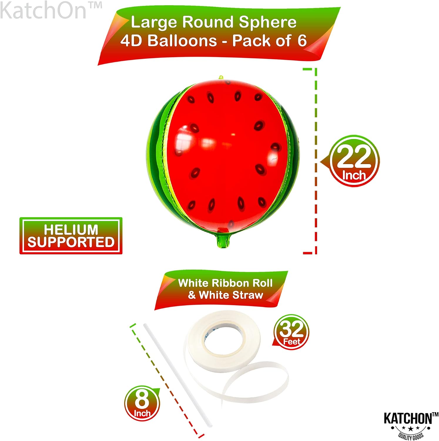 KatchOn, Giant Watermelon Balloons for Watermelon Party Decorations - 22 Inch, Pack of 6 | Fruit Balloons for Summer Party Decorations | One In A Melon Decoration for Water melon Birthday Decoration