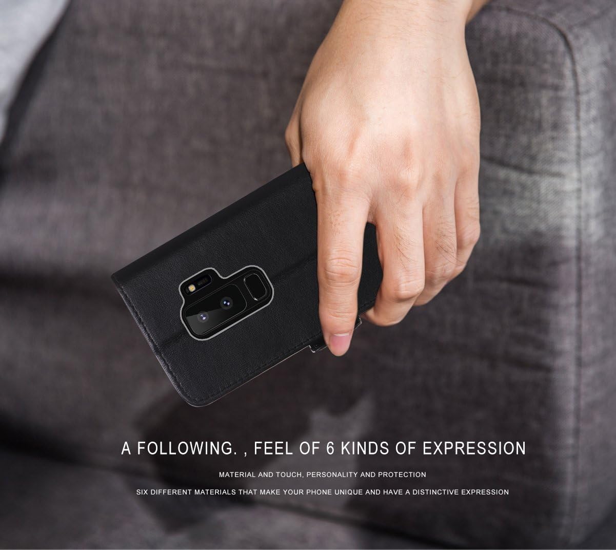 FYY [Genuine Leather Wallet Case for Samsung Galaxy S9 Plus 2018, Handmade Flip Folio Wallet Case with Kickstand Card Slots Magnetic Closure for Samsung Galaxy S9 Plus 2018 Black