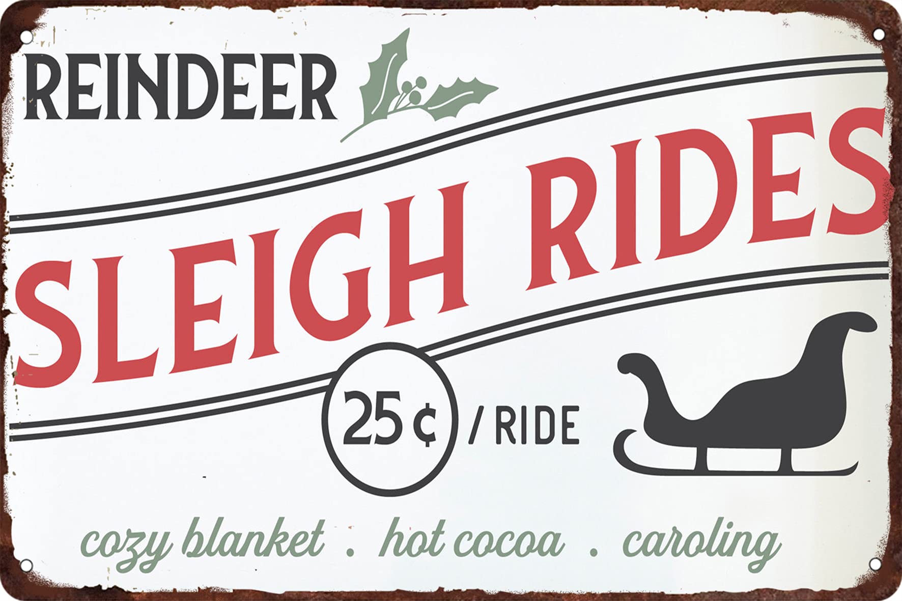 SMAZDFXX Reindeer Sleigh Rides Metal Tin Sign Funny Christmas Signs Santa Wall Art Decor for Home Cafe Bar Party 8"x12"
