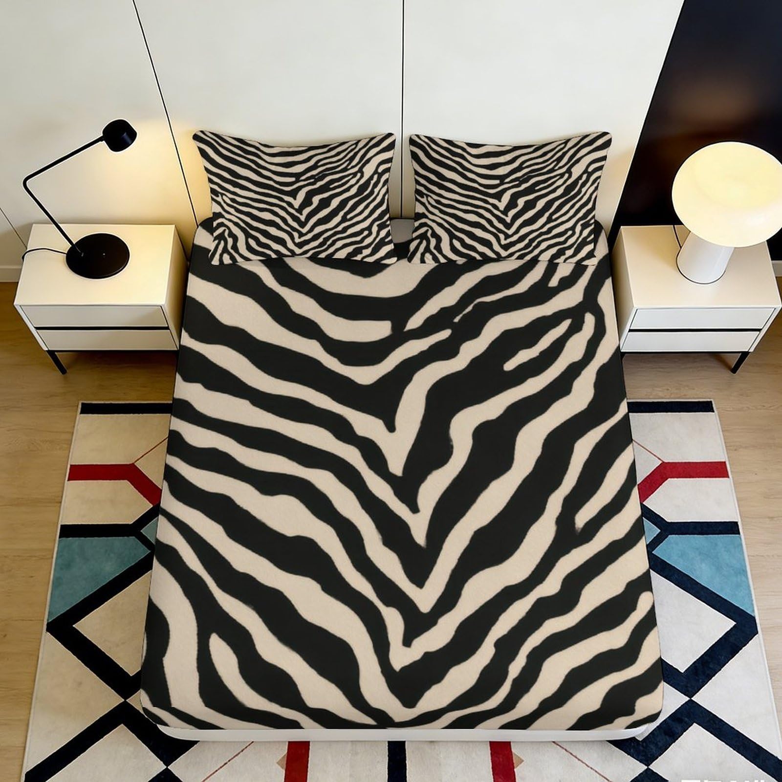 3D Printed Zebra Stripes Fitted Sheet Microfiber Soft Anti-Slip Safari Bed Cover for Bedroom Guest Room Decor 90x200x25cm