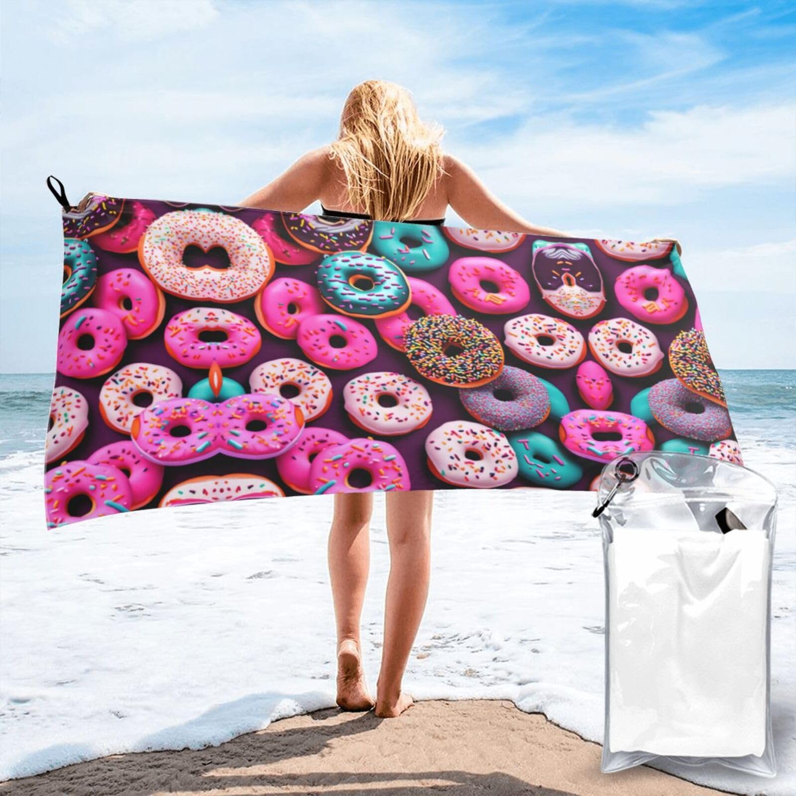 Toalla de baño de secado rápido con estampado de donas, modelo grande y suave para la piscina