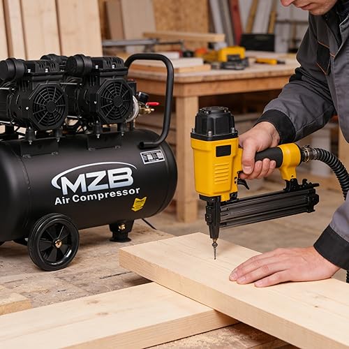 Miniatura 4 de MZB 13.2 Galones Compresor de Aire Ultra Silencioso 115PSI Tanques de Acero Nivel de Ruido 72dB Compresor de Aire Sin Aceite