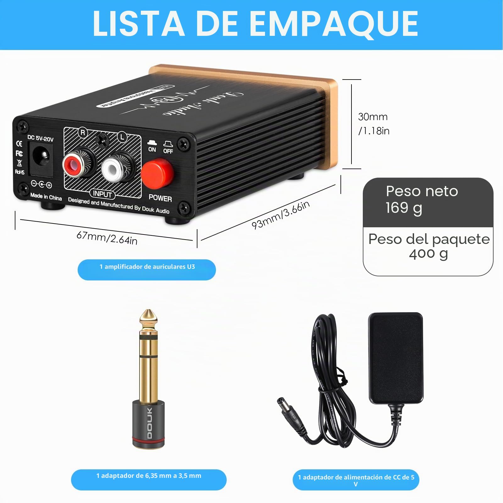Douk Audio U3 Mini amplificador para auriculares estéreo Clase A