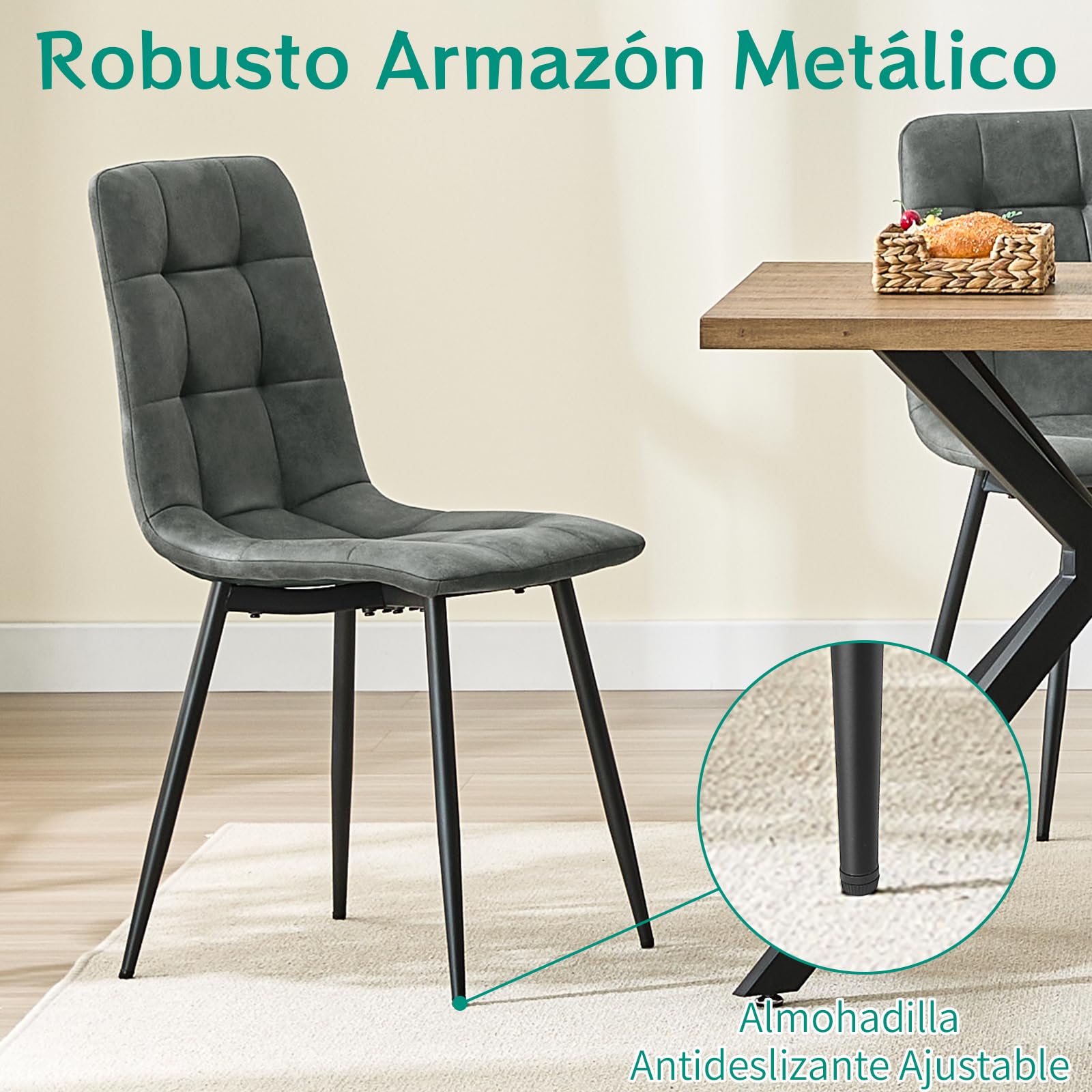 LEWE Juego de 6 Sillas de Comedor, Sillas de Comedor Tapizadas, Silla Tapizada de Tejido Técnico, Silla de Cocina, Silla de Salón, Silla de Diseño con Respaldo Patas de Metal