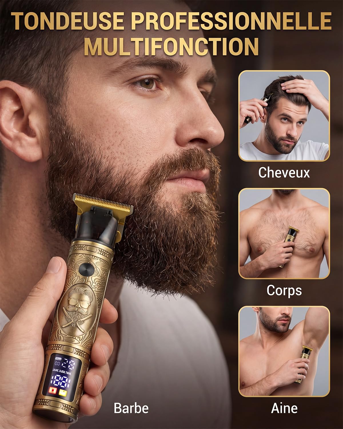 Tondeuse Cheveux Hommes, Tondeuse Barbe Homme T Zéro écart Avec écran LED, IPX7 Étanche à L'eau Sans Fil Tondeuse Precision Rechargeable, Tondeuse Professionnelle pour Famille Barbier et Cadeau Homme