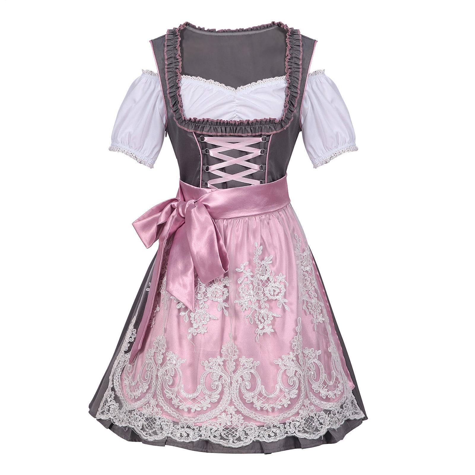 Bawarski kostium na Oktoberfest dla kobiet – autentyczny kostium Dirndl z dekoltem w kształcie litery U, tradycyjny niemiecki kostium na Oktoberfest, damski strój na Oktoberfest, 1 zestaw na Halloween