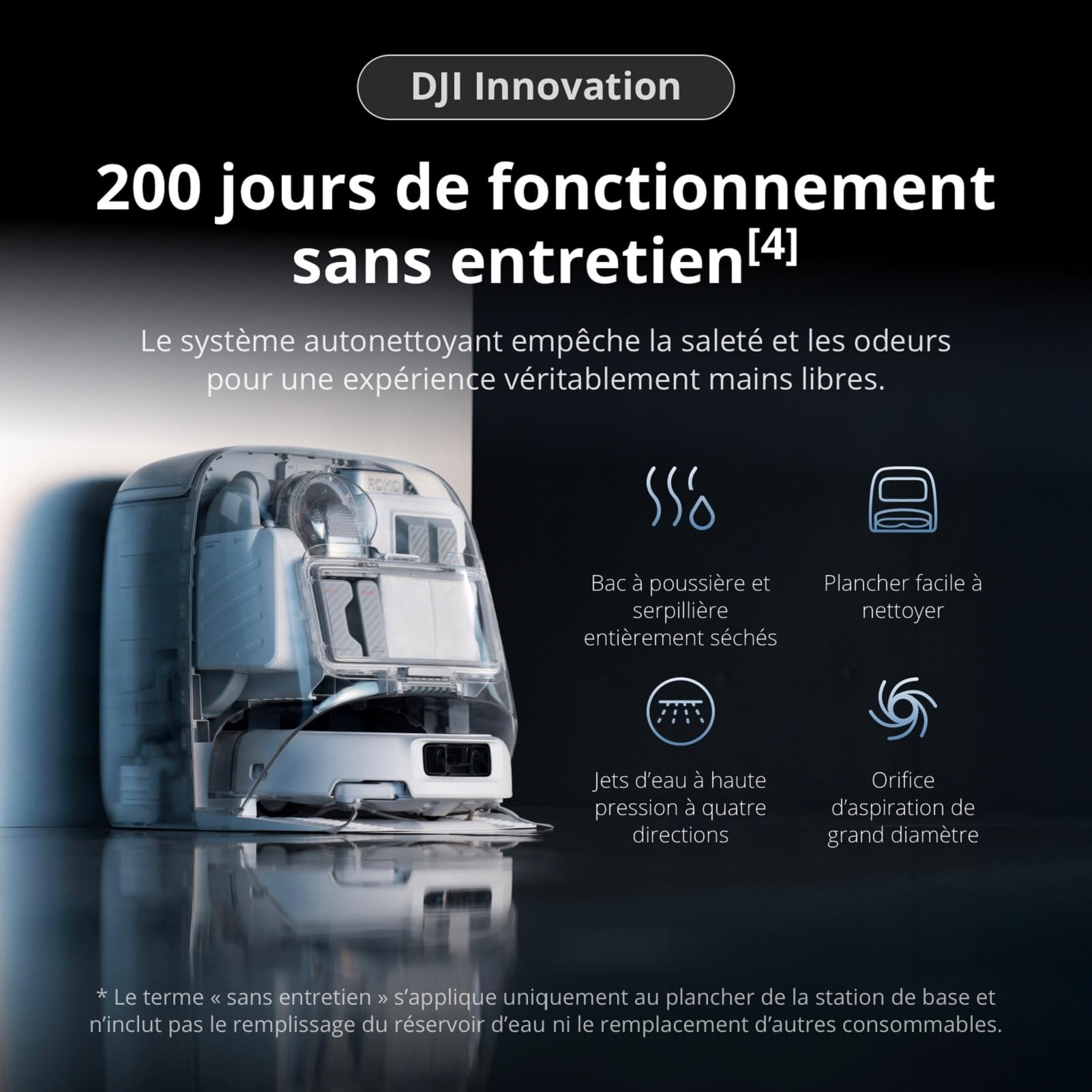 DJI ROMO P Robot Aspirateur Laveur, Aspiration Puissante 25 000 Pa, Détection d'obstacles de Niveau Drone, Nettoyage et séchage Automatique des serpillières, Anti-Enchevêtrement Poils d'animaux