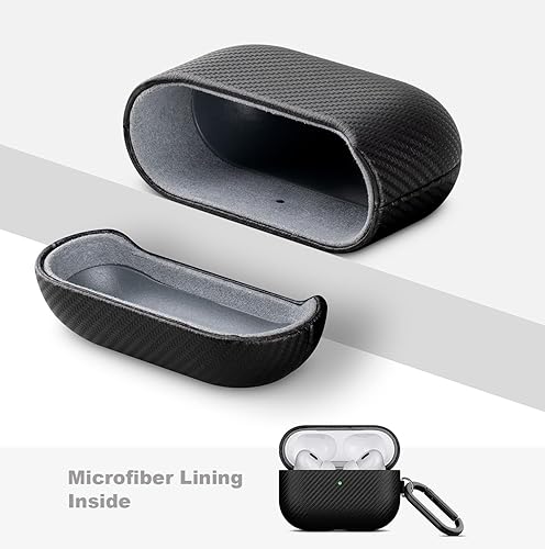 Miniatura 4 de LOPIE Funda hecha a mano para estuche de AirPods Pro de 1 generación, funda de cuero vegano con textura de fibra de carbono con llavero y kit de