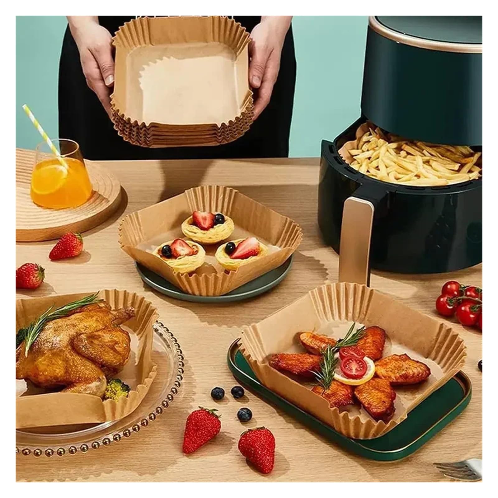 Fodera in carta for friggitrice ad aria for cucinare Cottura al forno Accessori da cucina for antiaderente Alimenti(23CM-Round,250PCS)