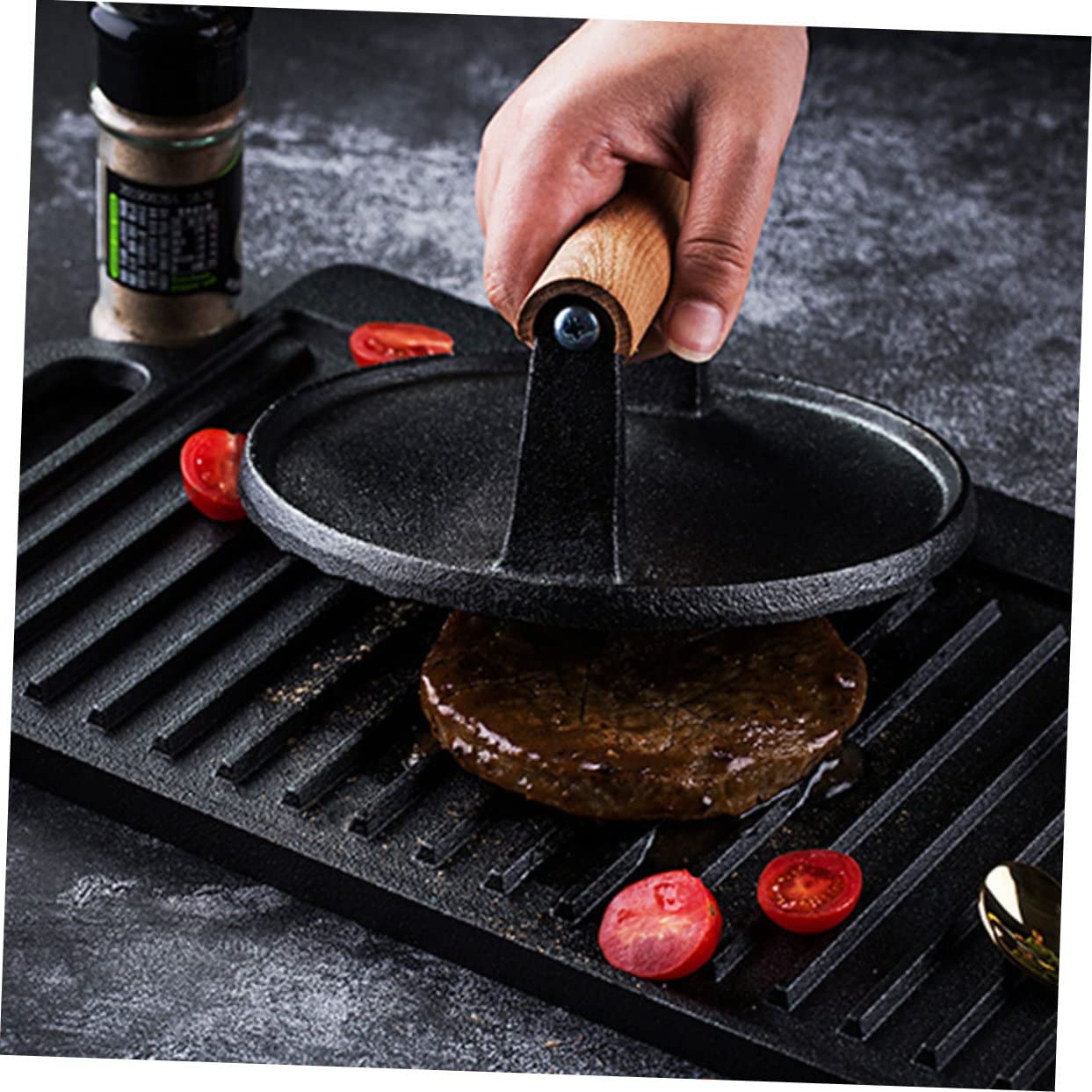 SUPVOX Pressa per Carne in Ghisa Pressa per Bistecche Utensil Cucina per Preparare Hamburger Uniformi Facil Usare Pulire