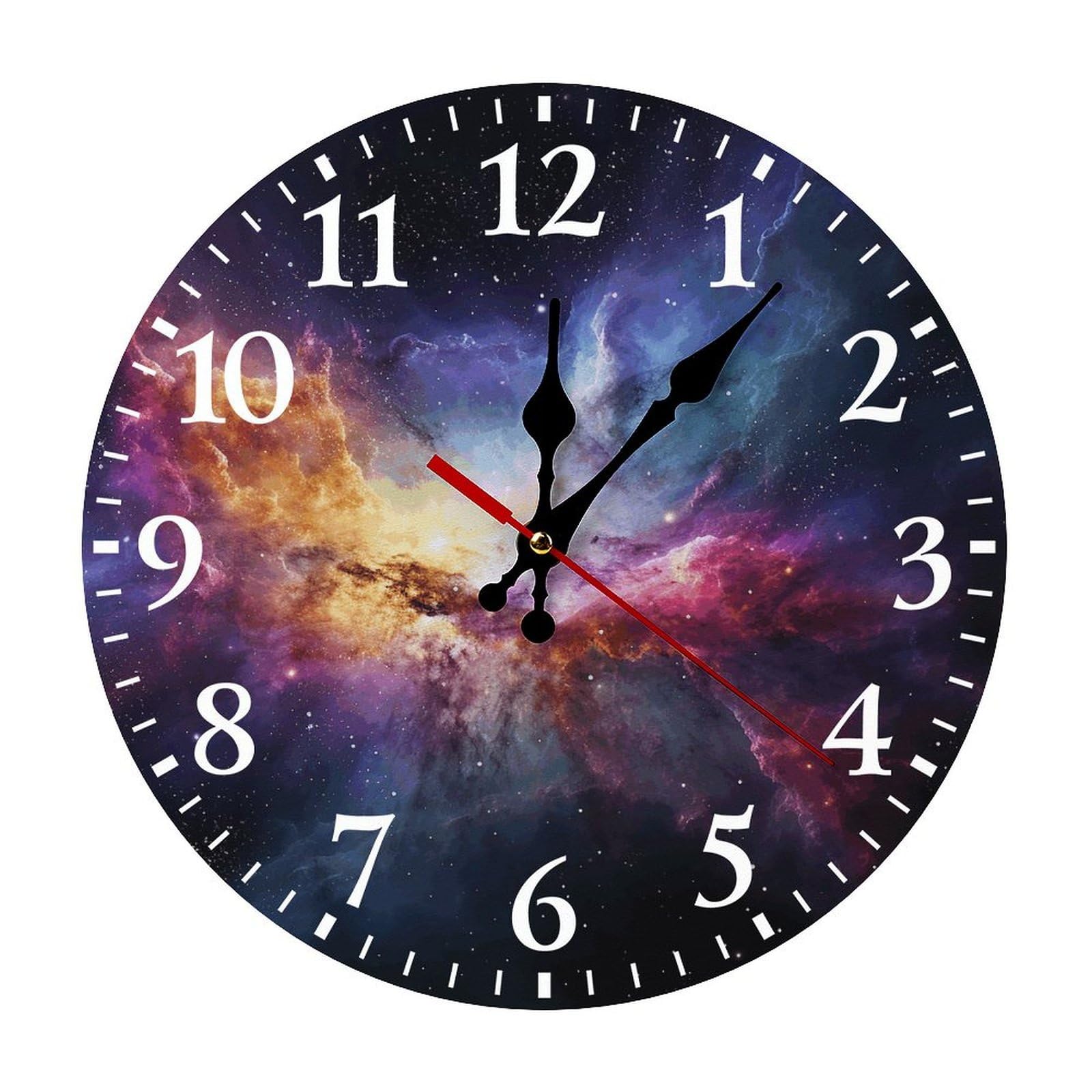 Horloge murale univers galaxie 30 cm blanche à chiffres arabes