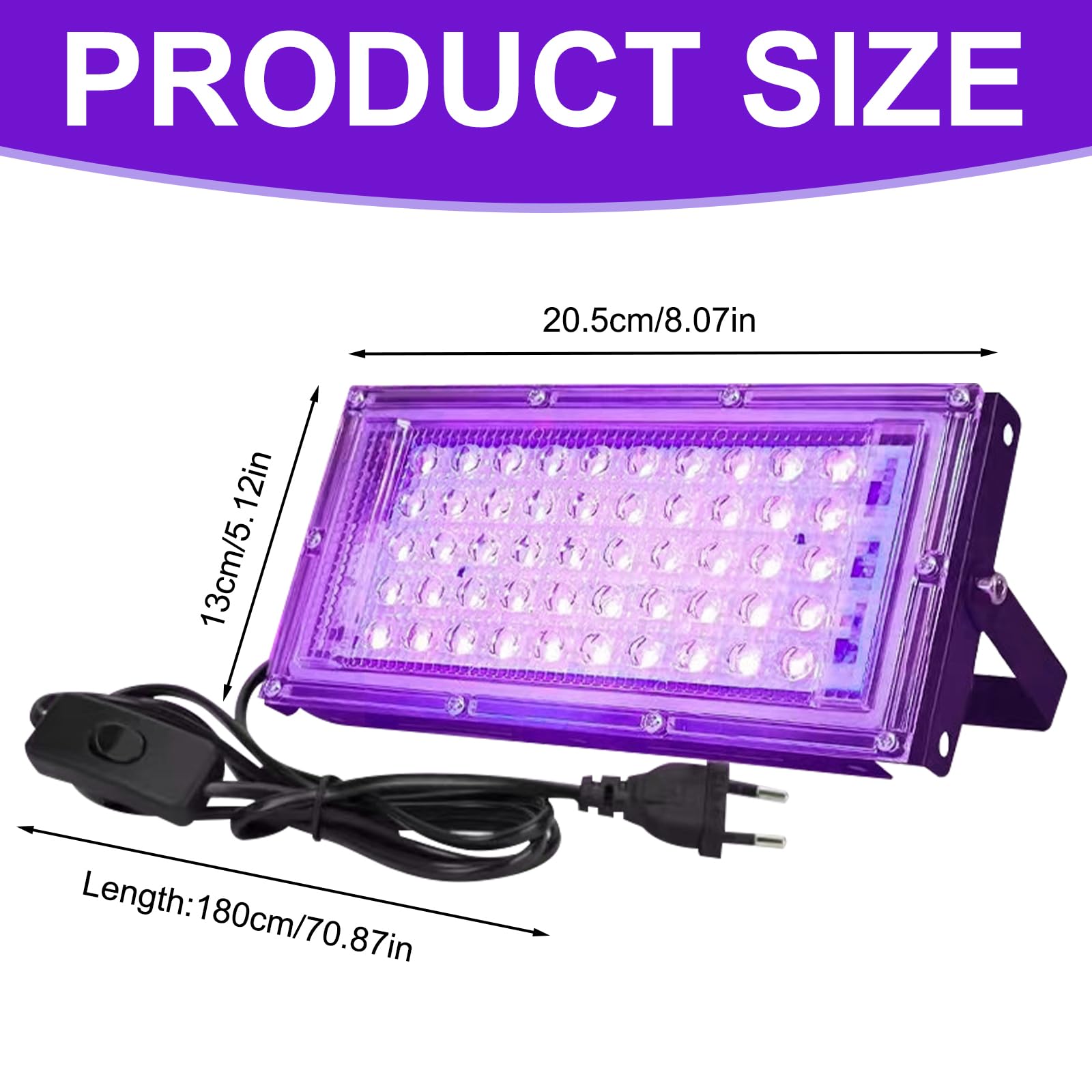2 faretti a LED di colore nero, 50 W, con spina, IP65, impermeabili, con interruttore, 395 – 400 nm, per bar, discoteca, feste, Halloween, palcoscenici