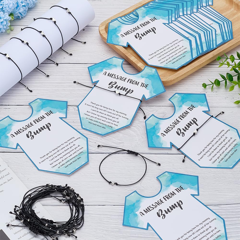 FINGERINSPIRE 24 Set Babyparty Gastgeschenke Für Gäste 24 Papierarmband Displaykarten Mit 24 verstellbaren Süßen Herz Armbändern Aus Geflochtener Polyesterkordel als Partygeschenk
