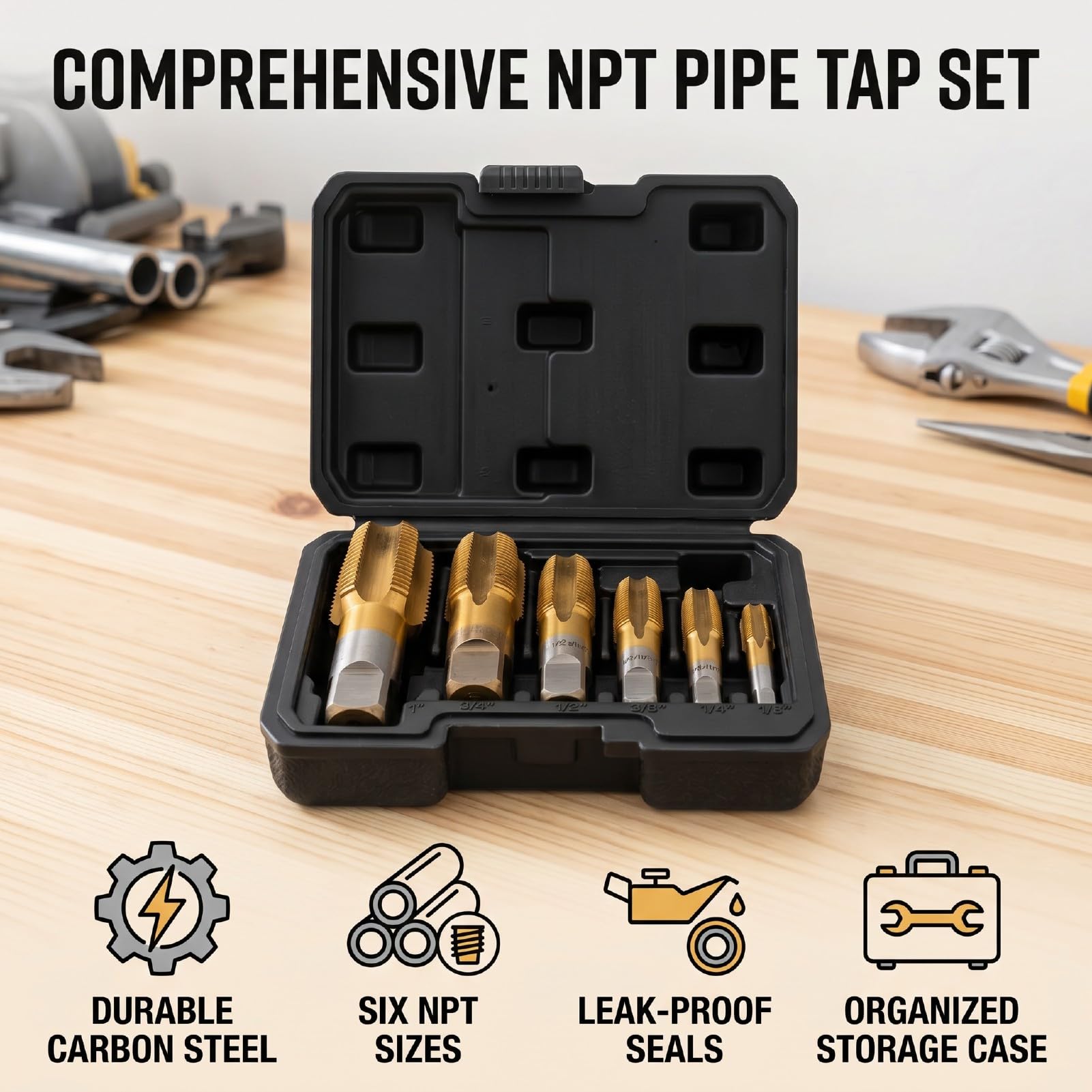 Fockety Juego de Machos de Roscar para Tuberías NPT de 6 Piezas