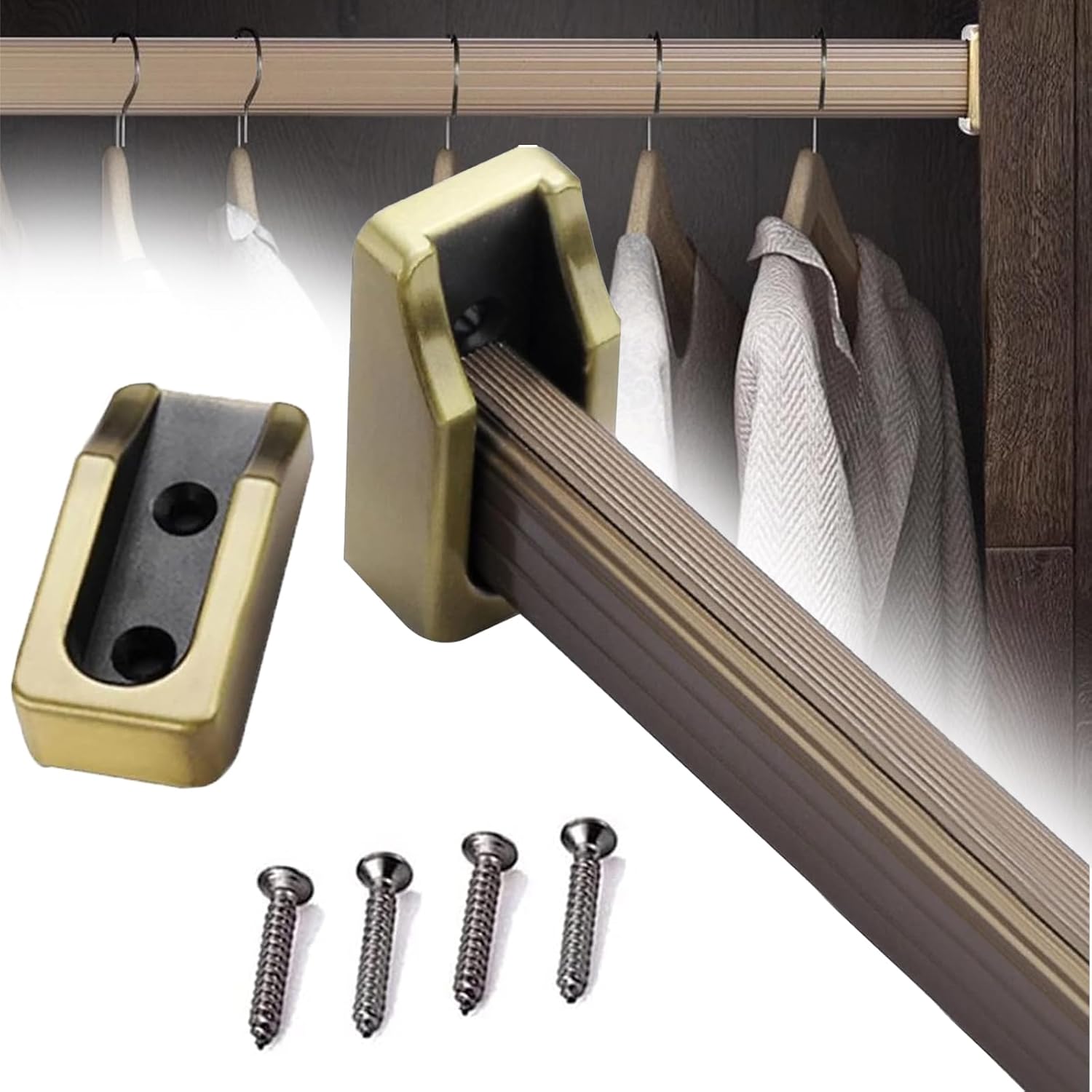 Oval Closet Rod for Laundry Room, Closet Rod for Hanging Clothes, Waterproof Shower Rod for Curtains, 17.7-63 Inch Closet Clothes Rail with Non-Slip Silent Strip (Champagne,37.4in)