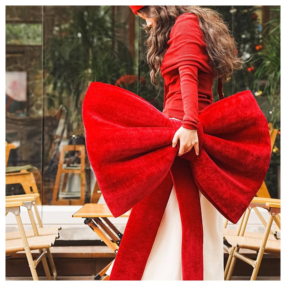 Extra Große Schleife Riesen Dekoschleife Rote Riesenschleife Weihnachten Samtschleifen DIY Deko Schleifen für Weihnachtsbaum Hochzeit Geburtstag Party Tür und Wand Auto Extra Groß Schleife Set