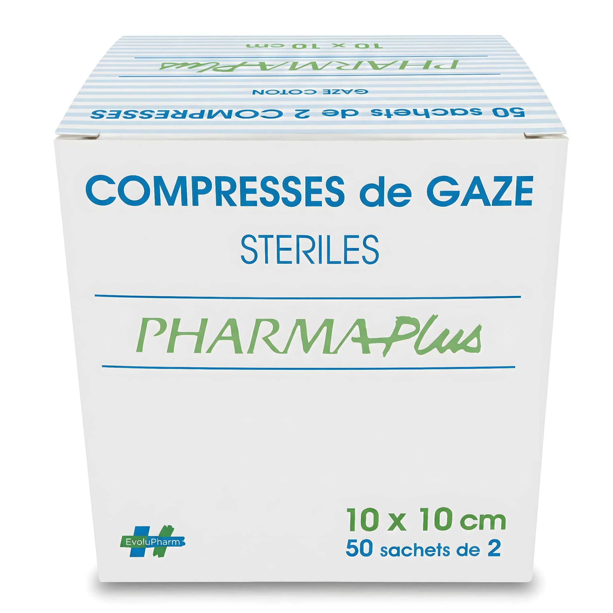 PharmaPlus Compresses stériles gaze coton 50 x 2 compresses 10cm x 10cm