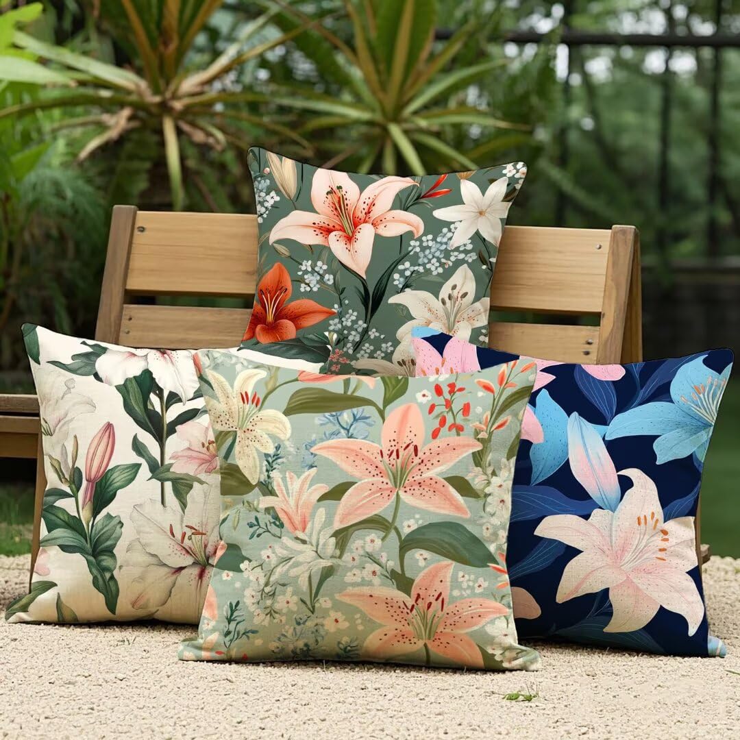 Fundas Cojines 50x50 cm Exterior Cojines Bohemia Fundas de Almohada Juego de 4, Cuadrados Funda Cojin Lirio Almohadas con Cremallera, Sofa Cama Decorativos para Hogar, Jardín, Salón y Dormitorio Ym37