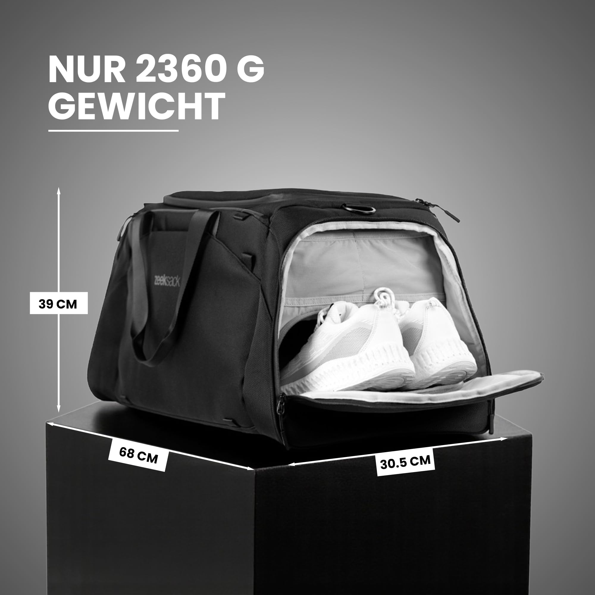 Zeeksack The Weekender 50L, Schwarz - Sport- & Reisetasche mit Schuhfach