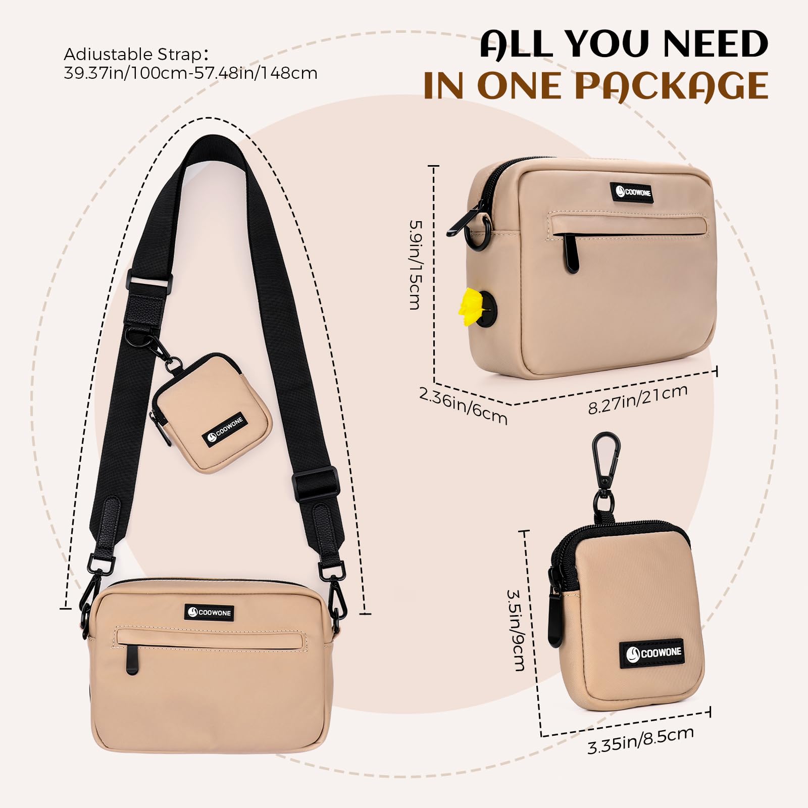 Borsa impermeabile per cani, borsa per cani per addestramento del cane, dispenser di sacchetti integrato, borsa a tracolla regolabile (caffè)