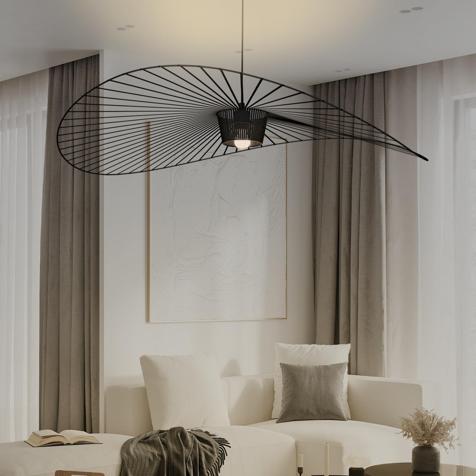 CKENSU Lustre Suspendu Design Vertigo LED E27 - Abat-jour Tissu Et Fibre De Verre Pour Salon Moderne