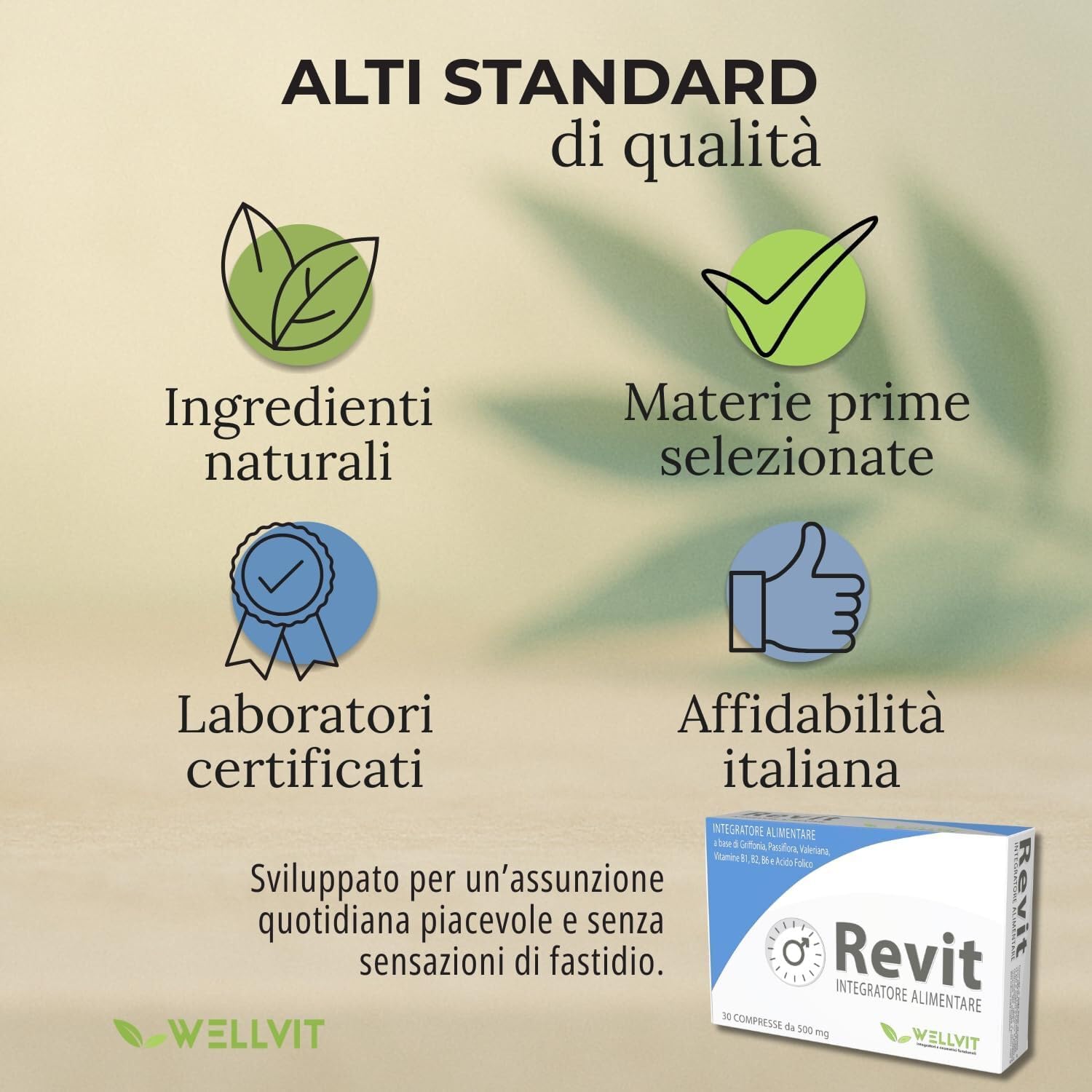 REVIT Integratore Utile Contro l' Ansia Stimola la produzione di Serotonina, l' Ormone del Benessere Completamente Naturale Prodotto in Italia