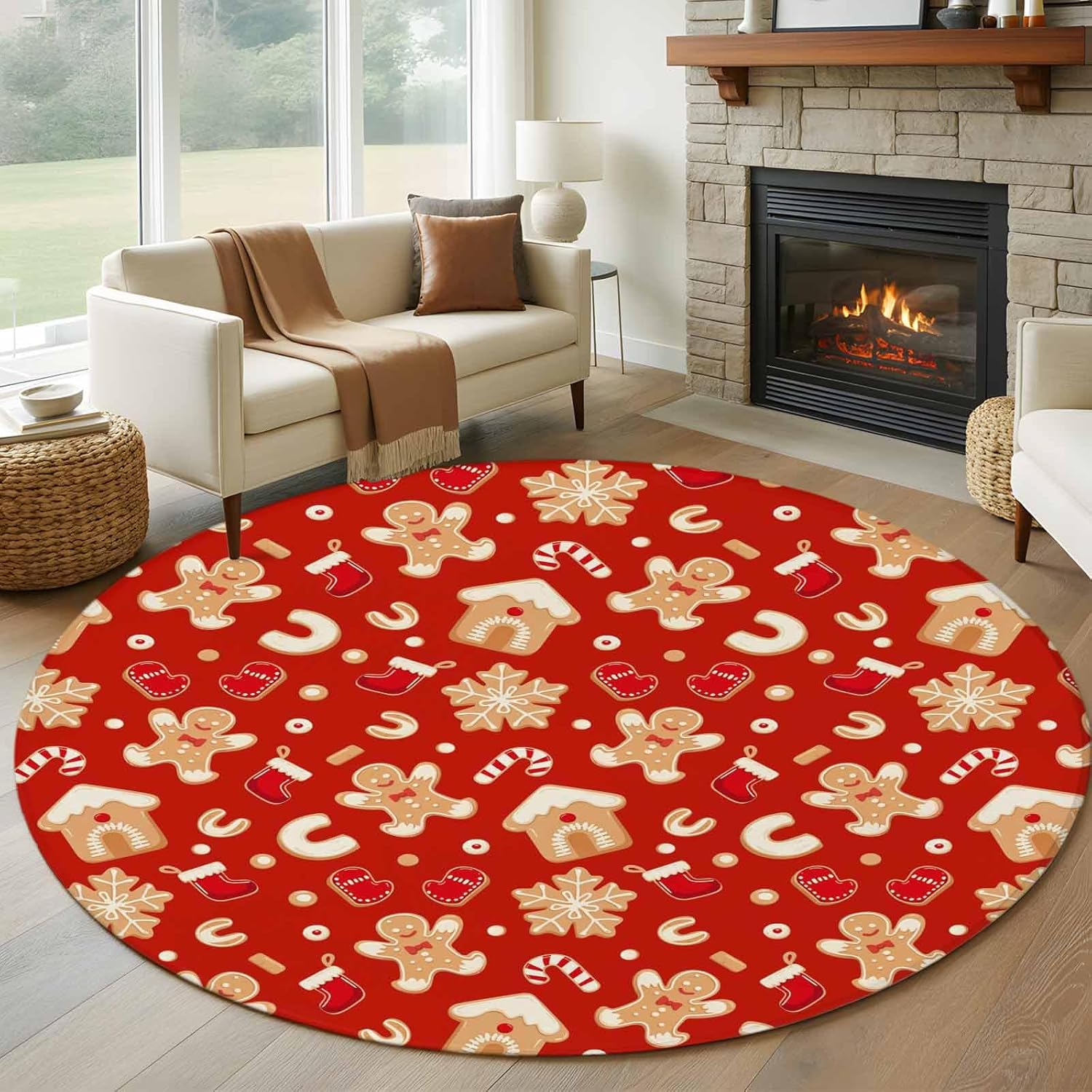Amazon.com: Christmas Red Round Rug 6ft Washable Circle Kitchen Rugs ...