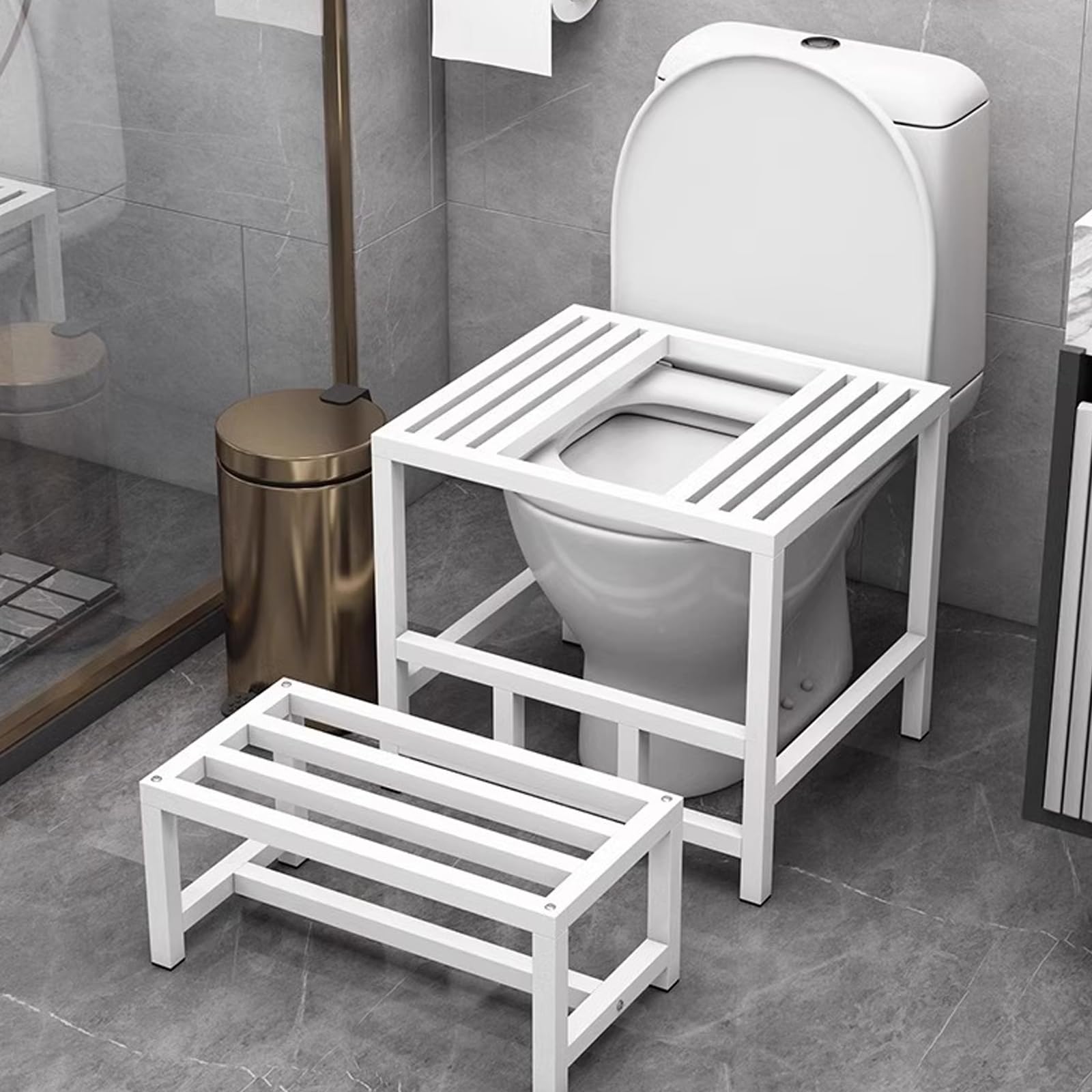 Telaio Adattatore per WC alla Turca con Poggiapiedi Rinforzato Design Ergonomico e Curvo Dotato di Cuscinetti Antiscivolo Specificamente Progettato per gli Anziani white