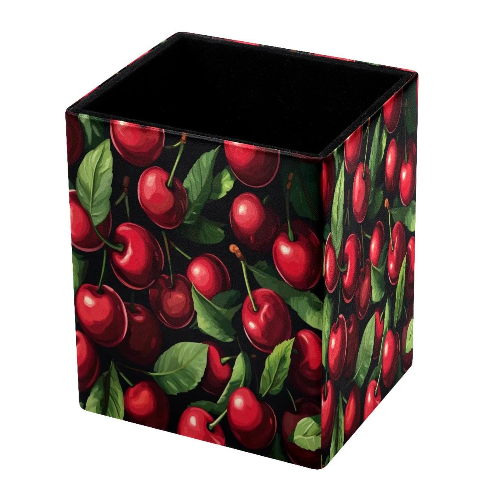 DragonBtu Desktop Pencil Holder, Delicious Cherry Rectangular Pencil Cup, Pencil Storage Bag Office Desk Supplies Case for School, Kids