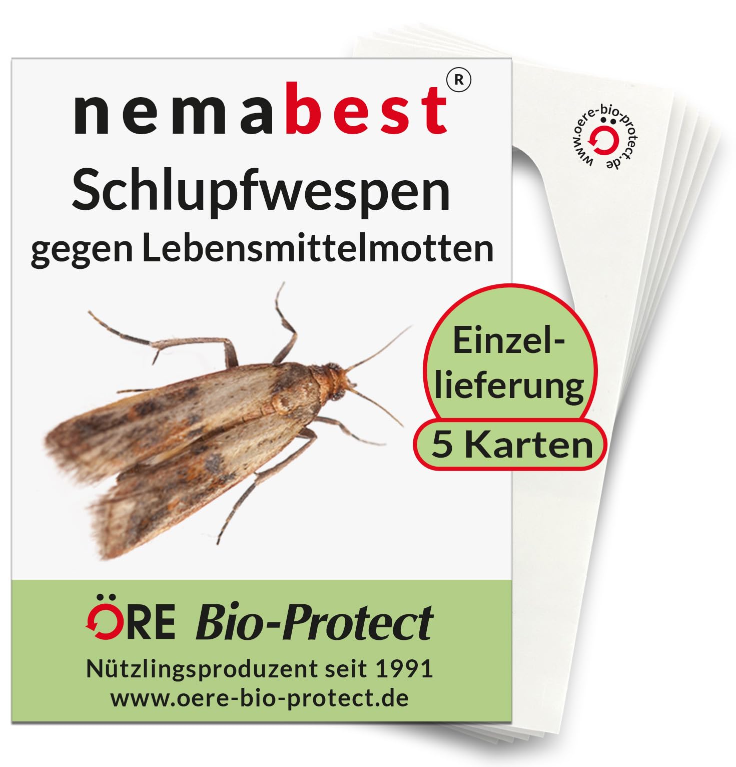 nemabest® Schlupfwespen gegen Lebensmittelmotten - 5 Karten à 1 Lieferung zur effektiven Bekämpfung - biologische Alternative zur Mottenfalle oder Pheromonfalle