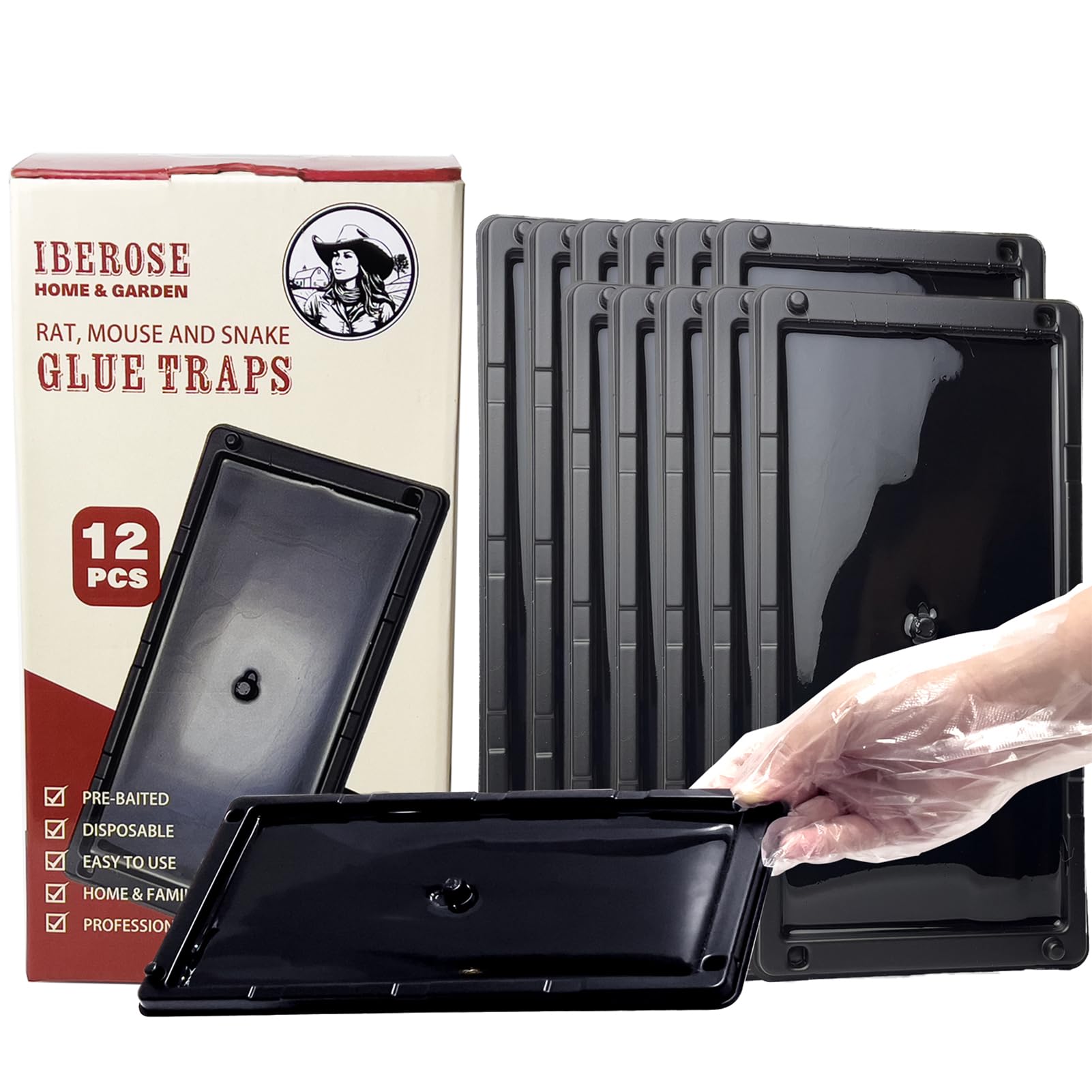 Glue Mouse Traps Indoor for Home 12 Pack, Traps for Mice/Rats/Snake/Lizard/Insect/Spider/Roach, Pre-Baited Sticky Plastic Trays for Indoor/Outdoor, Pet Safe Pest Control