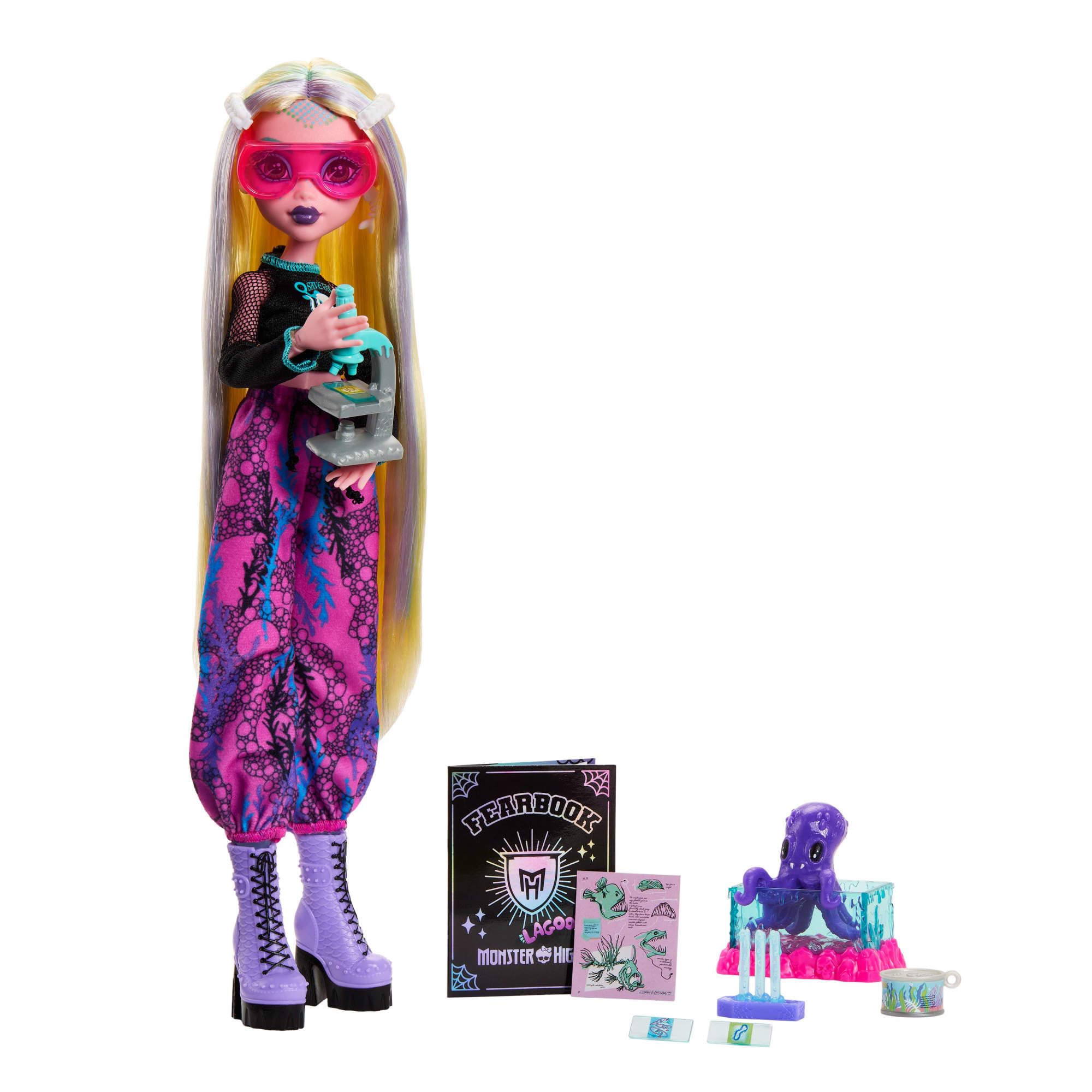 Monster High Fearbook Lagoona Blue Doll and Accessories Set with Marine Biology Theme including Varsity Jacket, Yearbook, Lab Tools and Sea Creature, JML45