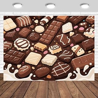 Chocolate Theme Backdrop 7x5ft Milk Chocolate Pattern Design Baby Shower Photography Background Birthday Theme Wall Paper Table Cloth Banner Photo Studio Props