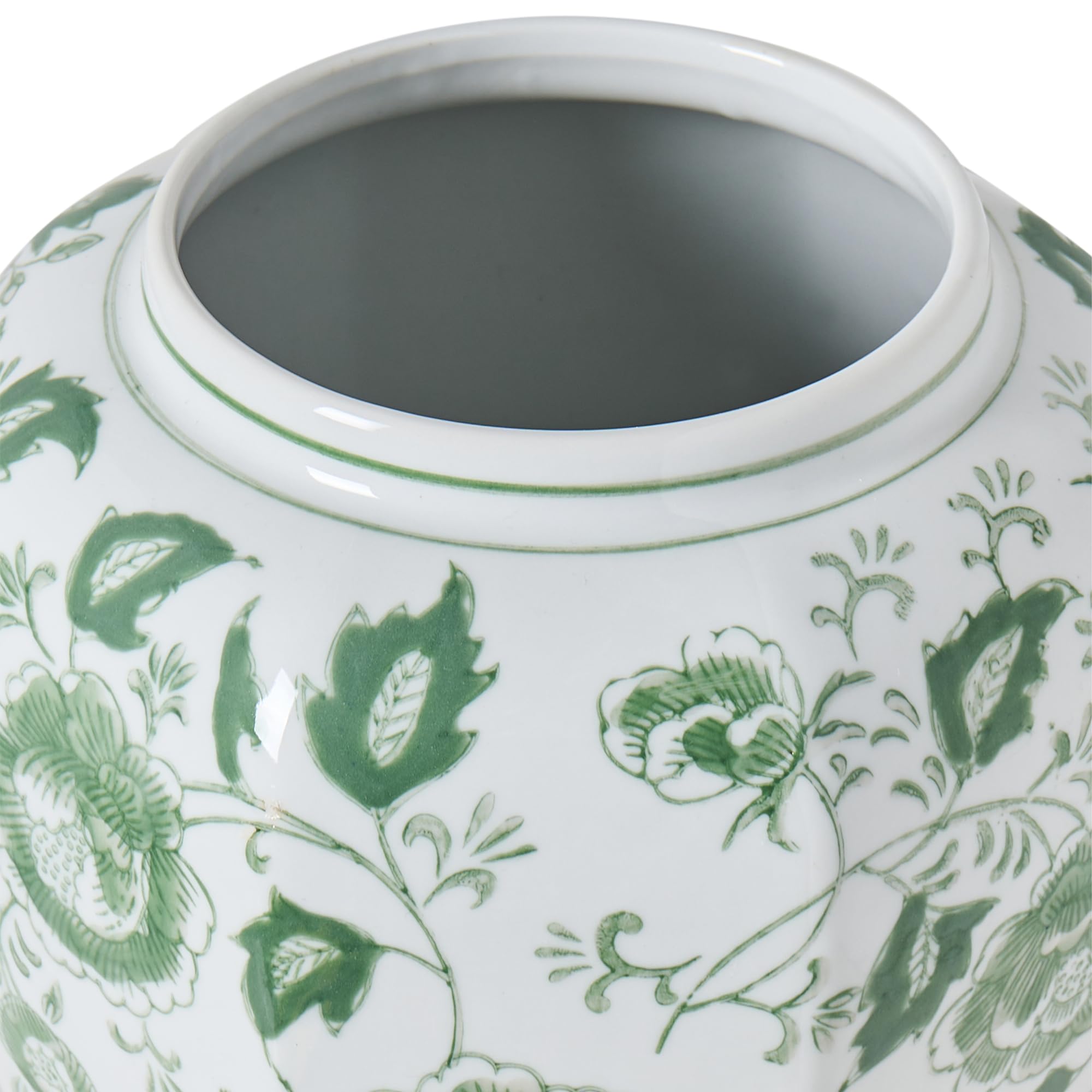 Jarrón con Tapa florero Accesorio Decorativo de Porcelana salón Blanco y Verde Ferrol