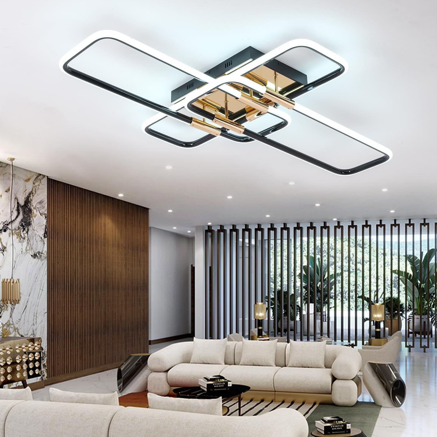Plafoniera LED Soffitto Dimmerabile con Telecomando, Lusso Quadrato Nero Plafoniera Led Aggiornamento Finitura Luminosa Moderna Plafoniera a LED per Soggiorno