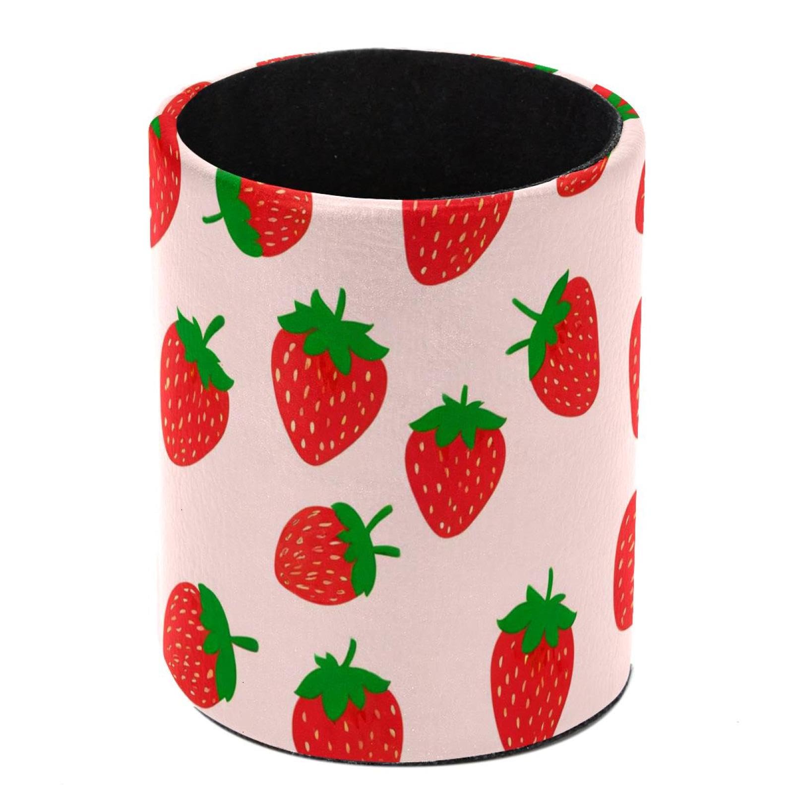 HEOEH Strawberry Pen Holder for Desk, PU Leather Pencil Holder Pen Cup Marker Holder Makeup Brush Holders, Desk Accessories & Workspace Organizers for Home, Office