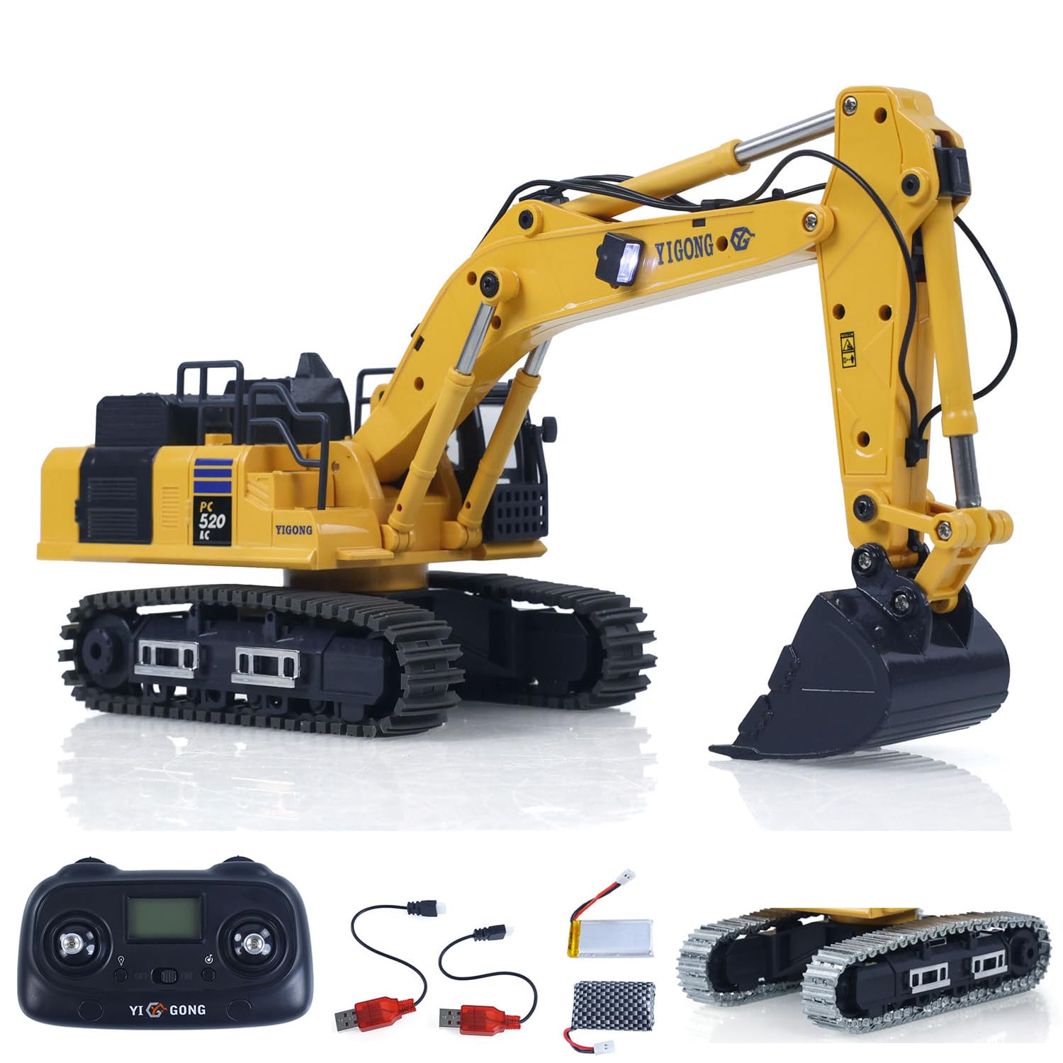 TOUCAN RC HOBBY 1/50 RC escavatore PC520, hub elettrico, controllo radio, escavatore, veicolo tecnico, catene metalliche, luci, suono, piccola collezione
