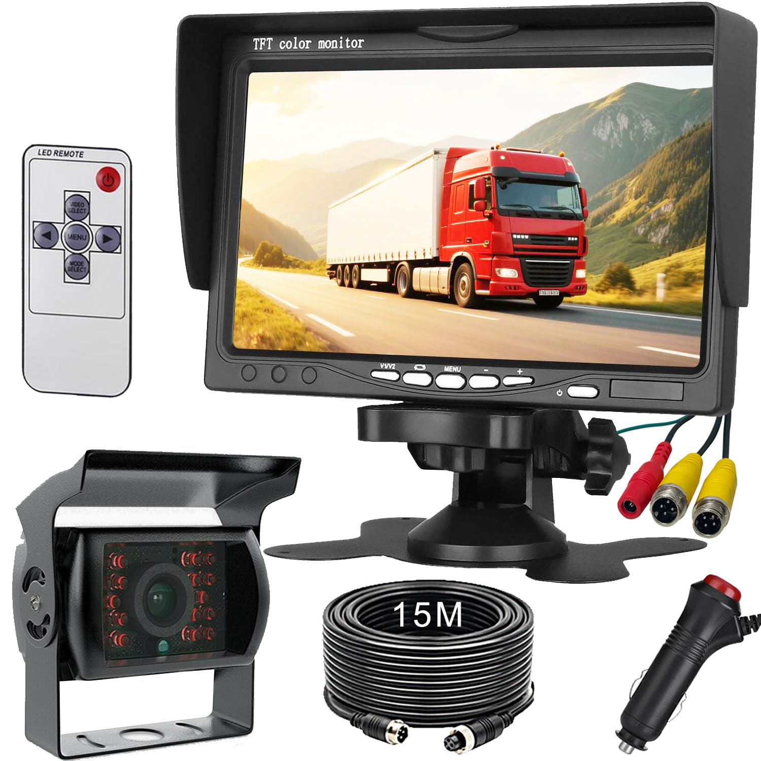 Kit de caméra de recul HD 4 broches IP68 étanche vision nocturne Caméra de recul LCD 7" pour camionnettes, camping-cars, camionnettes, caravanes, remorques, boîte à chevaux