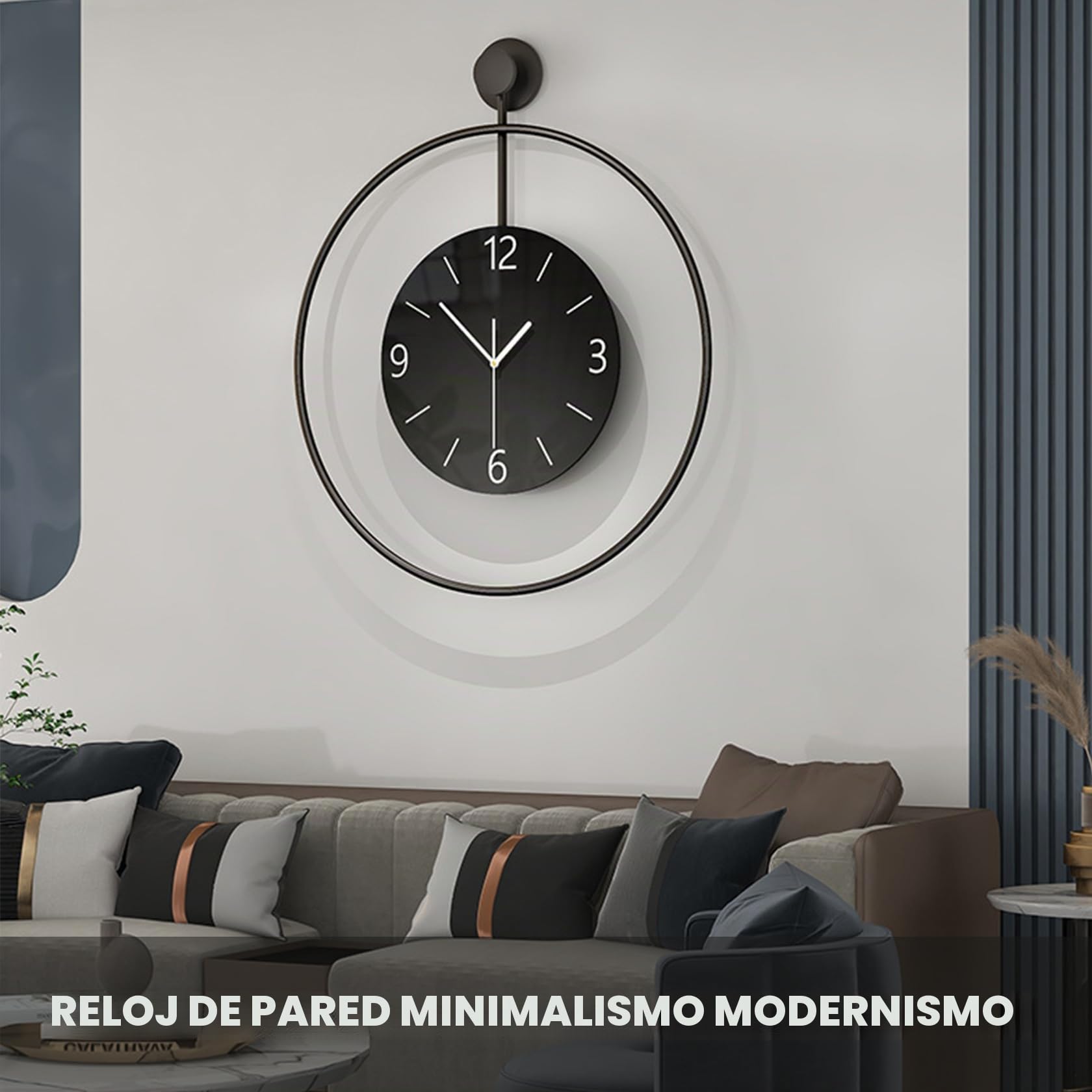 Reloj de pared grande de metal de 60 cm, sin ruido de tictac, silencioso, moderno, digital, esfera grande de cristal, color negro, para habitaciones, hogar, cocina, dormitorio, oficina