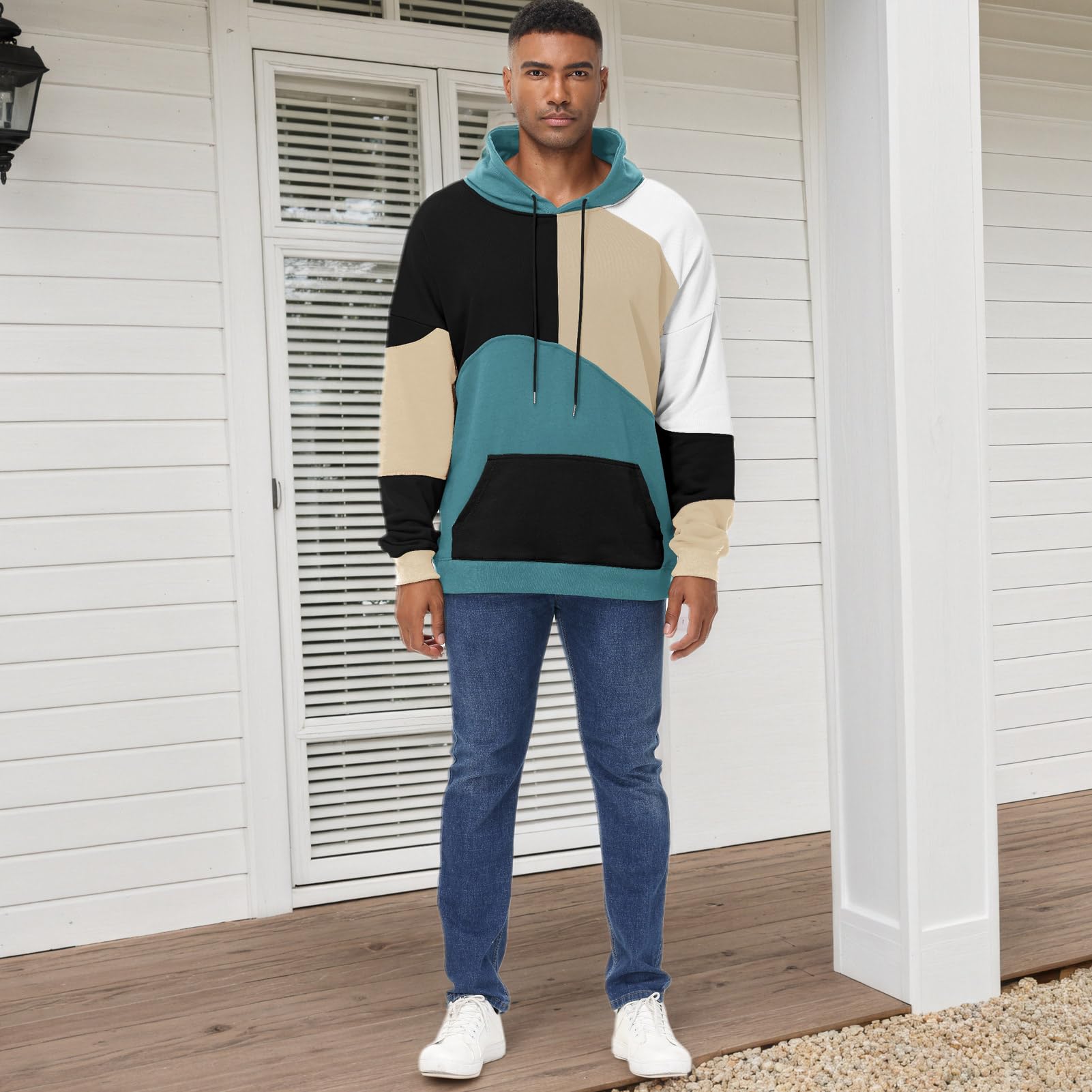 Herren Bunt Hoodie Baumwolle Kapuzenpullover mit Taschen Hoody | Kapuzenpulli Streetwear Casual Farbblock Sweatshirt Urban Pullover Herbst Winter