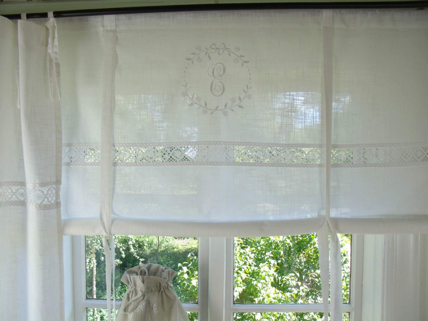 WEIß Raff Gardine Crystal 180x120 cm BxL(H) Bestickt Spitze Scheibengardine Shabby Vintage Landhaus