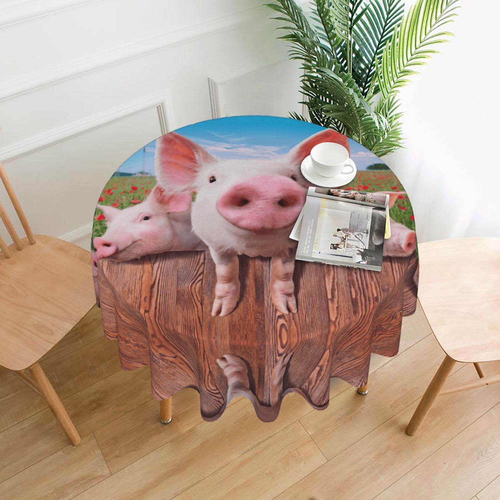 Zcmkjlg Funny Cute Pig Print Quick Ship Round Tablecloth 60in Polyester Washable Cover for Dining Room