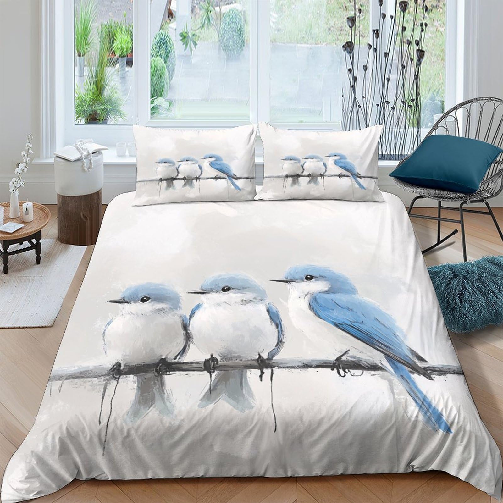 Ctjqhvkz Style-5 3D Printed Blue Bird Fitted Sheet Microfiber Soft Anti-Slip Bird Branch Bed Sheet For Bedroom Decor Mattress Protection Single（135X200cm）