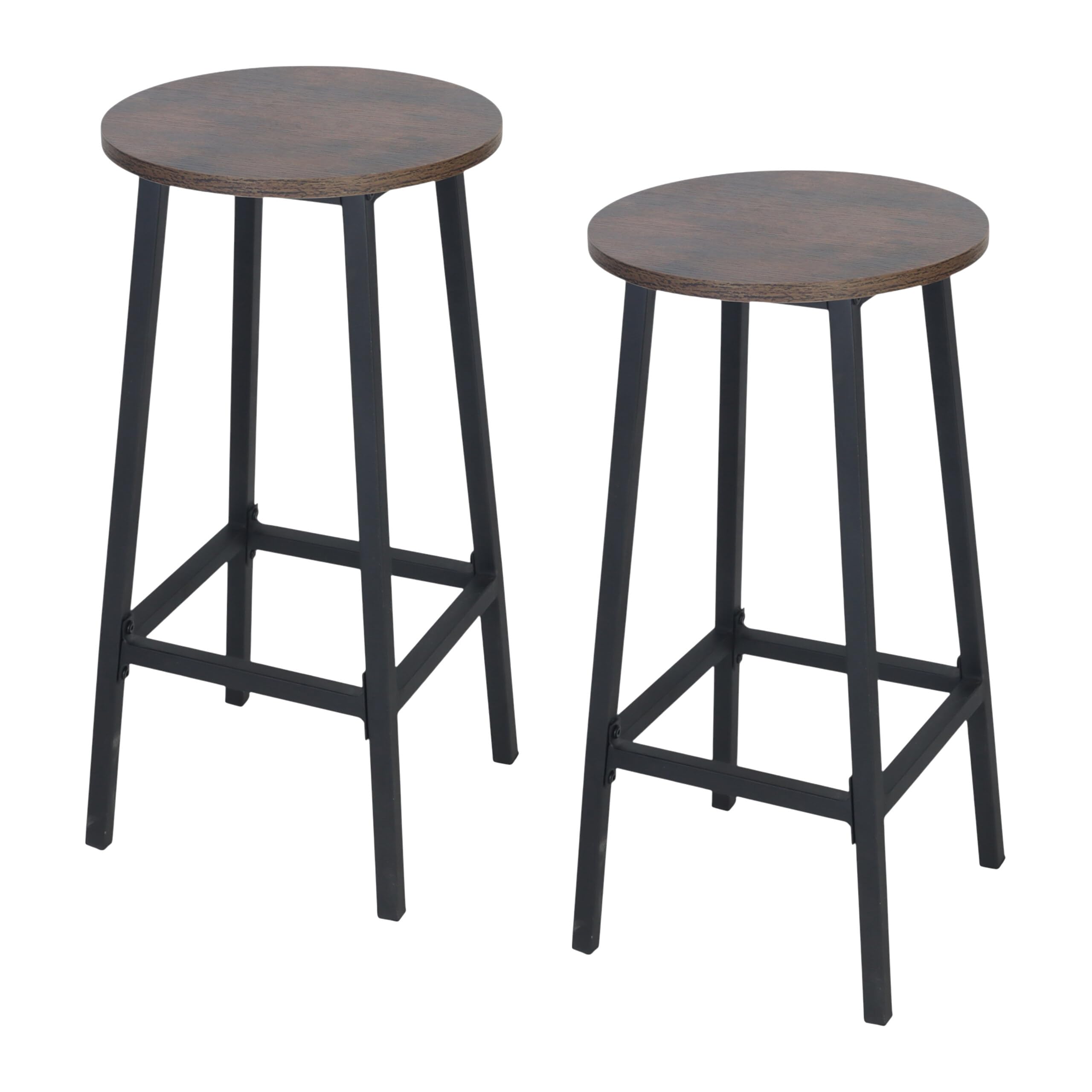 Relaxdays Tabourets de Bar, Lot de 2, H x P : 65 x 32 cm, Repose-Pieds, Aspect Bois & métal, Style Industriel, Brun/Noir