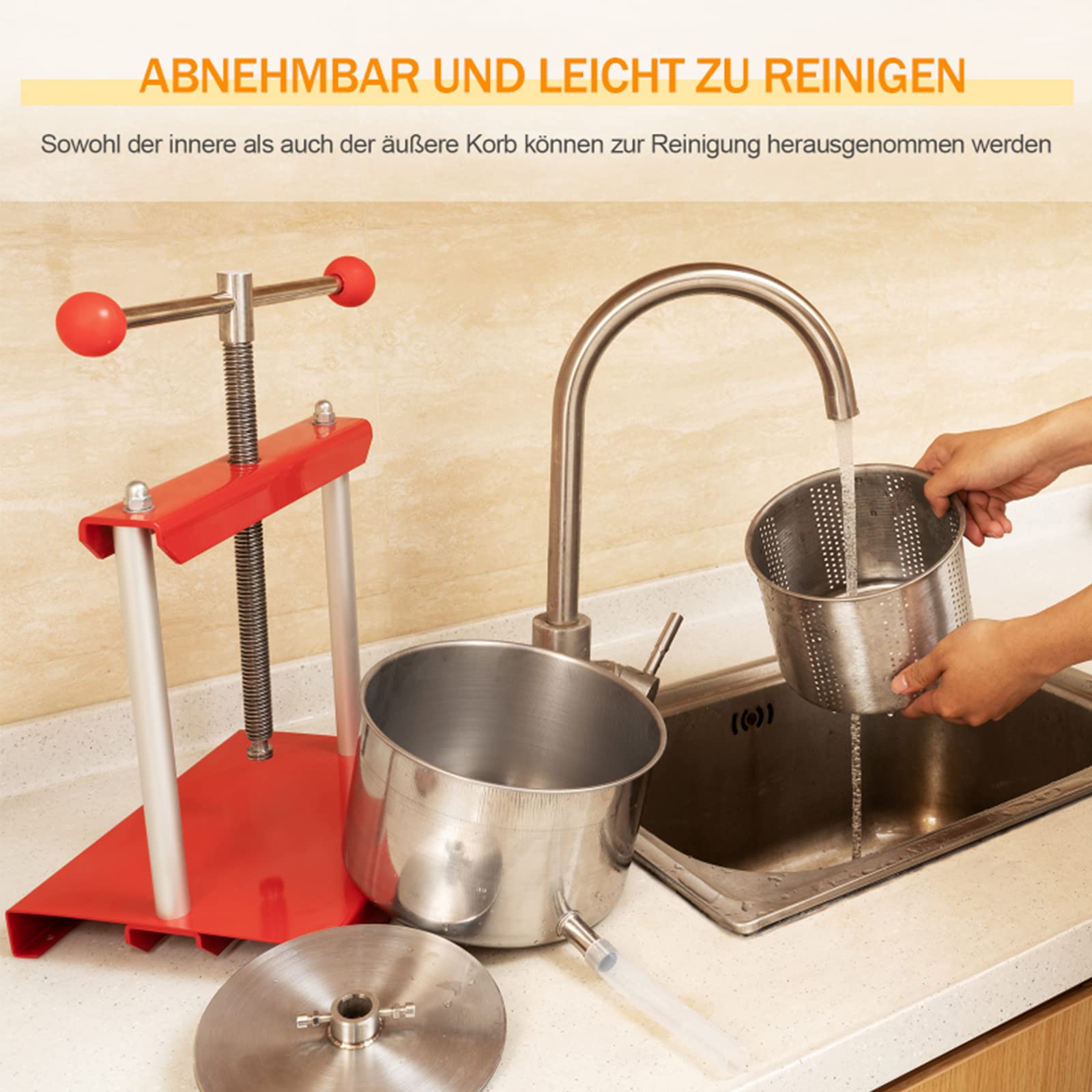 ACXIN 3L Obstpresse Edelstahl Weinpresse Saftpresse Manuell Fruchtpresse Apfelpresse Beerenpresse für Obstladen, Restaurants, Familienfeste, Selbstbrauen