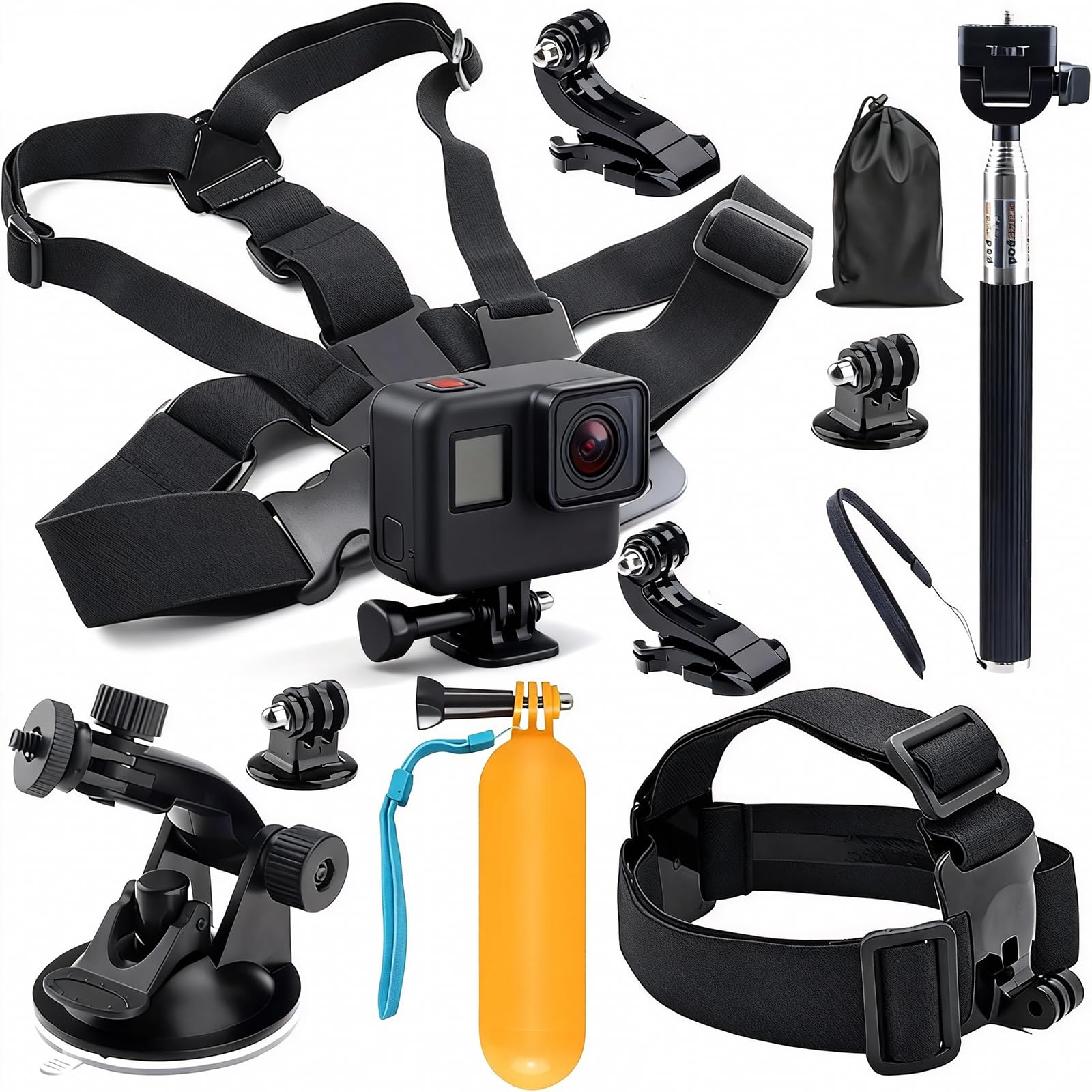 – 11-in-1 Action Camera Accessories Kit, Adjustable Chest Mount & Head Mount Bundle, Compatible with GoPro Hero 13/12/11, DJI Osmo Action, AKASO, Ideal for Skiing, Biking, Outdoor Sports